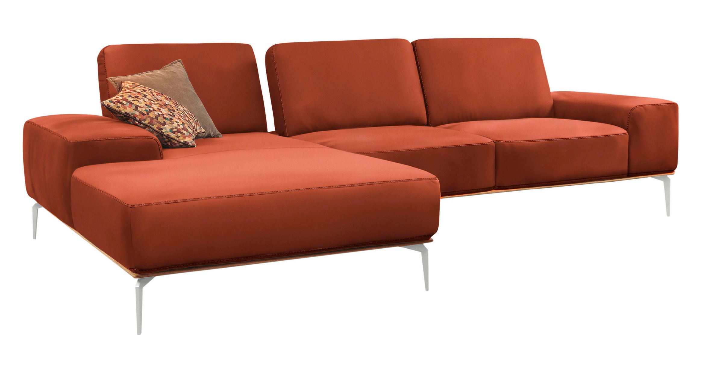 W.SCHILLIG Ecksofa »run, Designsofa mit tollem Sitzkomfort, bequem, L-Form«, mit elegantem Holzsockel, Füße in Chrom glänzend, Breite 319 cm