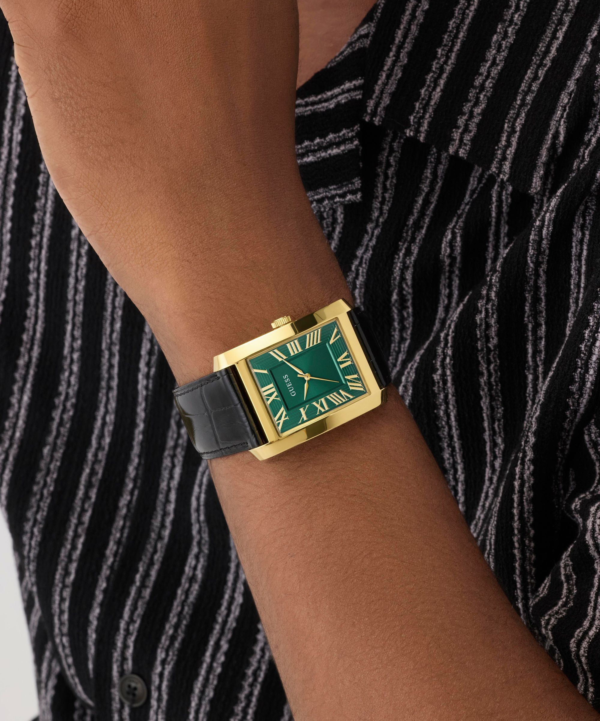 Guess Quarzuhr »GUESS-CLYDE« Armbanduhr, Herrenuhr, Lederarmband, analog