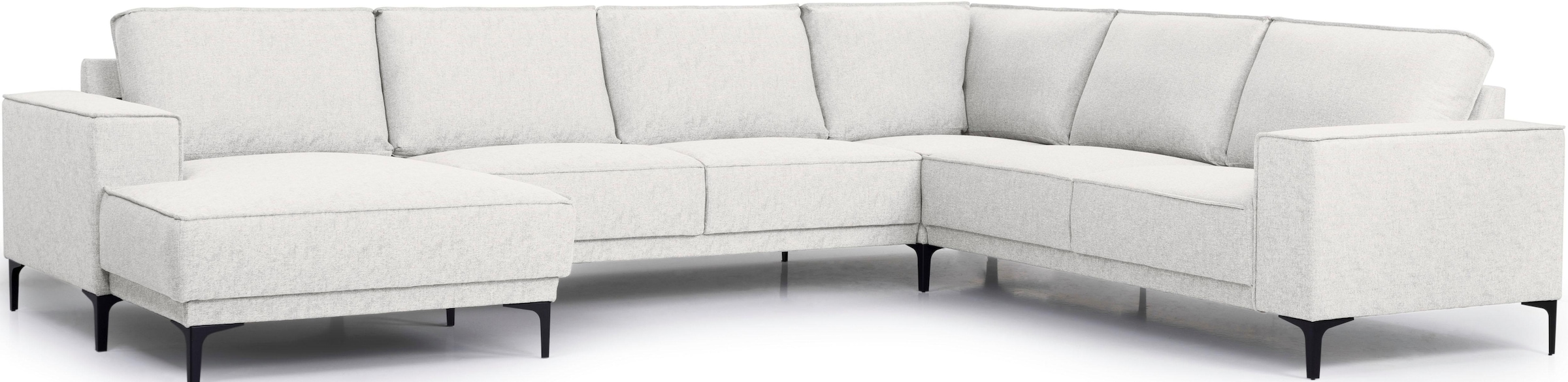 Places of Style Wohnlandschaft »XXL Sofa Oland, Struktur, Flachgewebe, Luxus-Microfaser, Boucle«, U-Form, 342 cm, Wellenunterfederung, Skandi-Design, Metallfüße