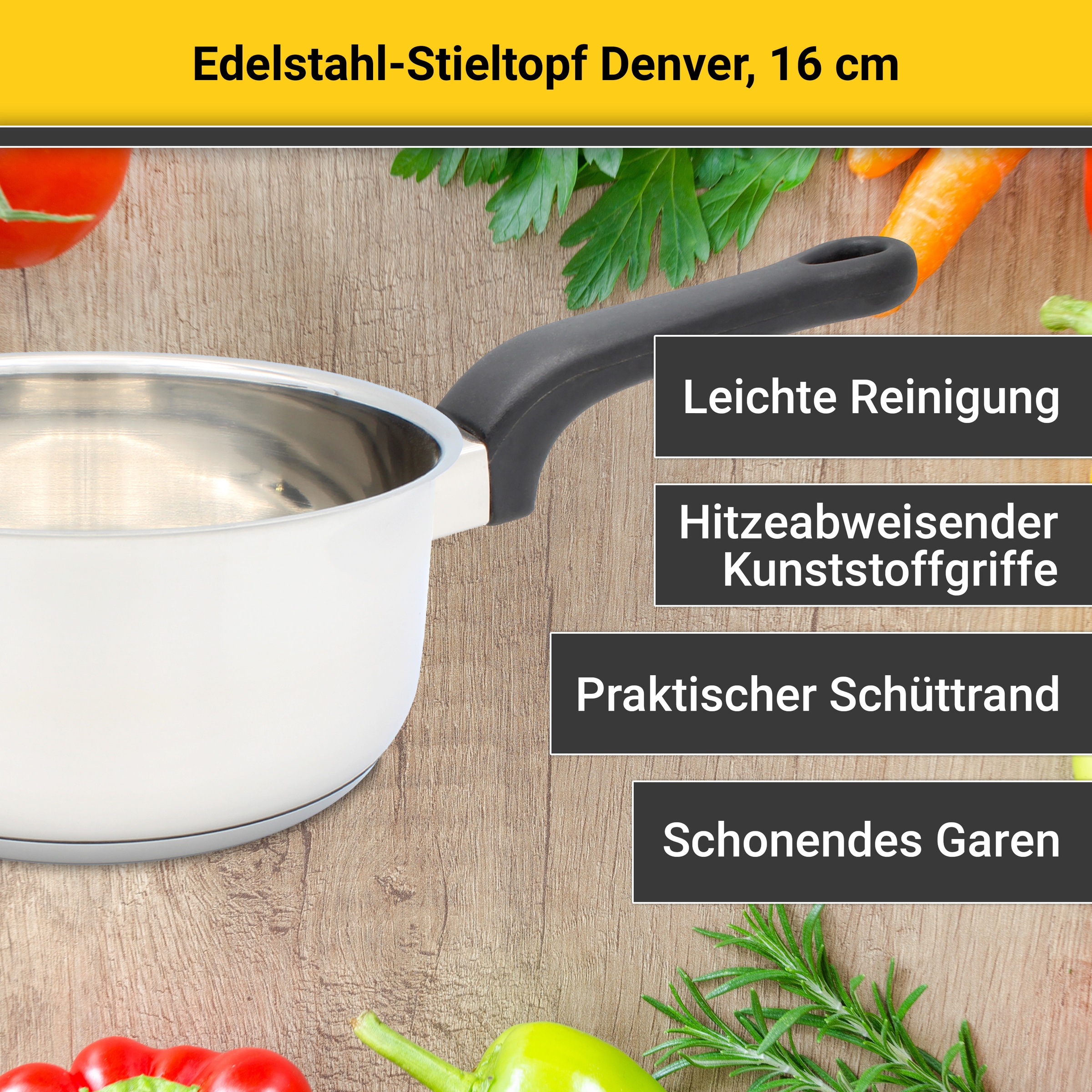 Krüger Kasserolle »Denver«, Edelstahl, (1 tlg.), Ø 16 cm, Induktion