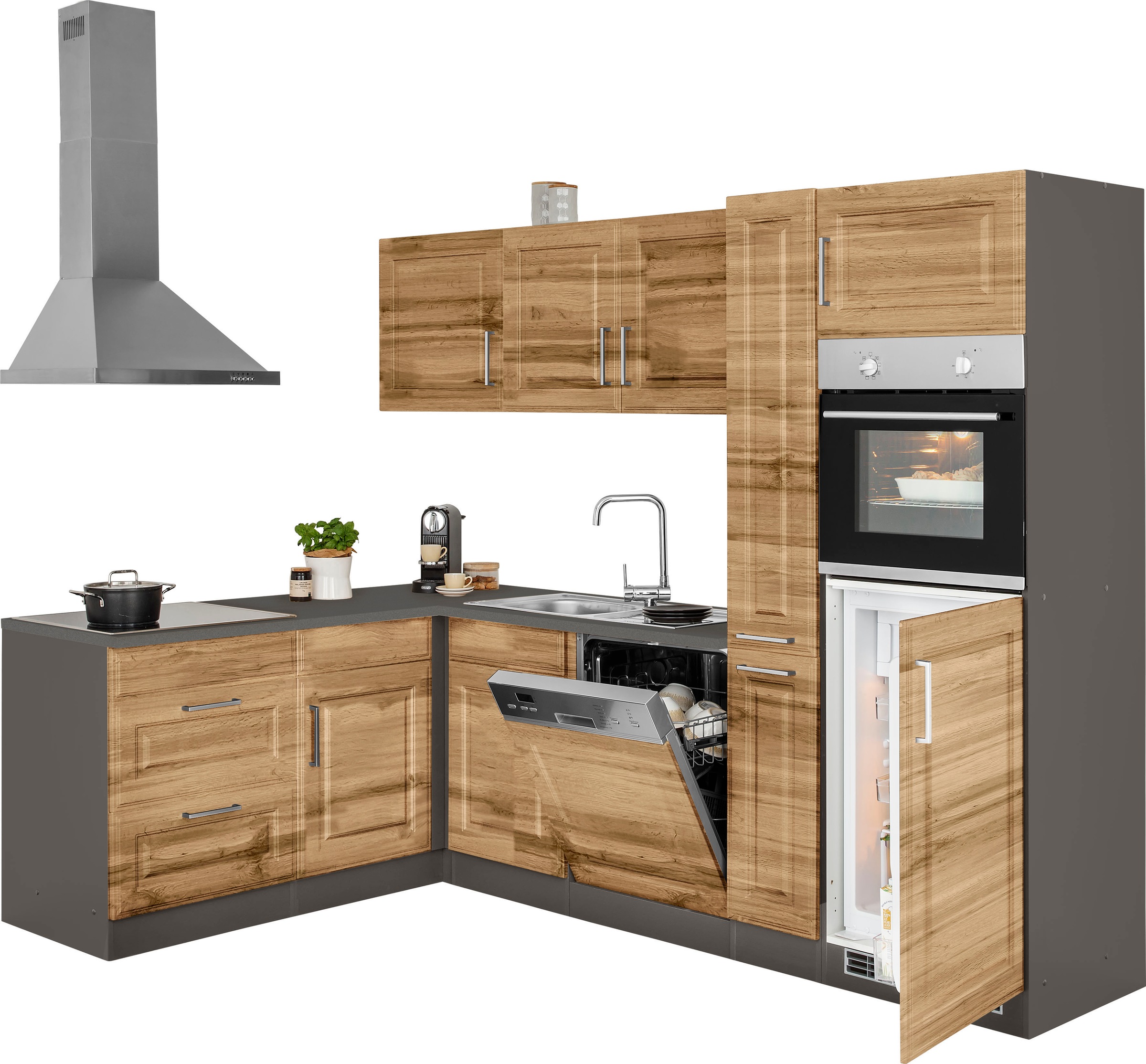KOCHSTATION Winkelküche »KS-Stockholm«, mit E-Geräten,260 x 170 cm, mit hochwertigen MDF Fronten