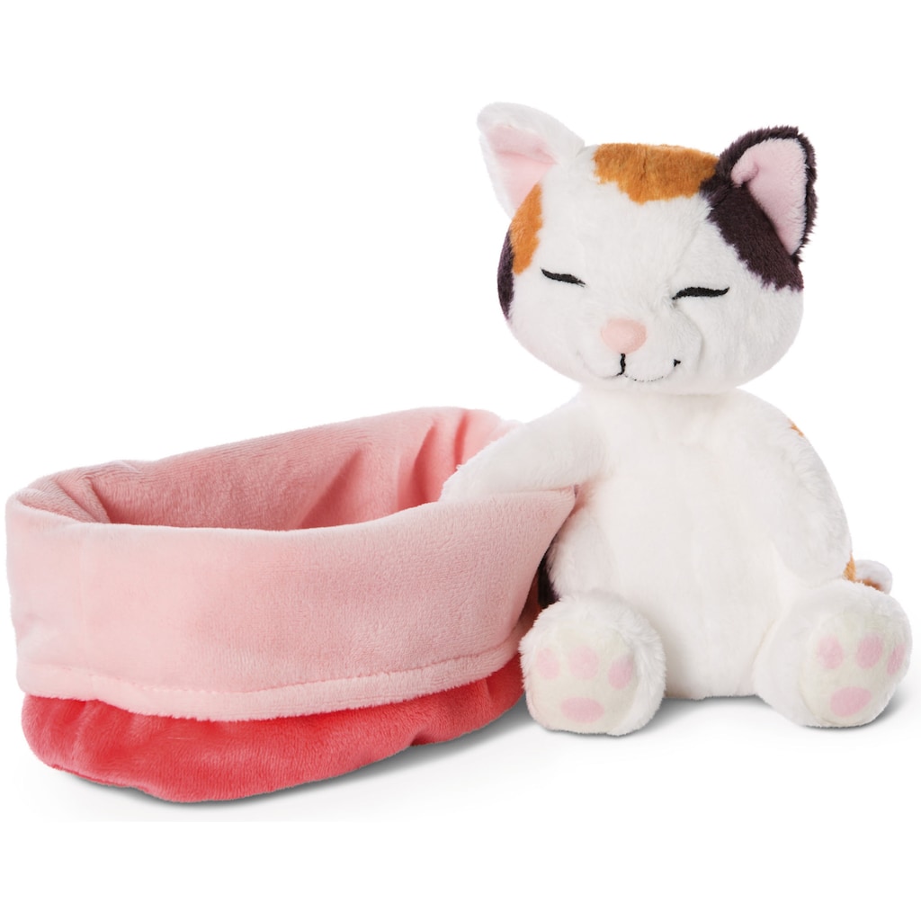 Nici Kuscheltier »Sleeping Kitties, Katze, 16 cm, creme«, mit rot-rosa Körbchen