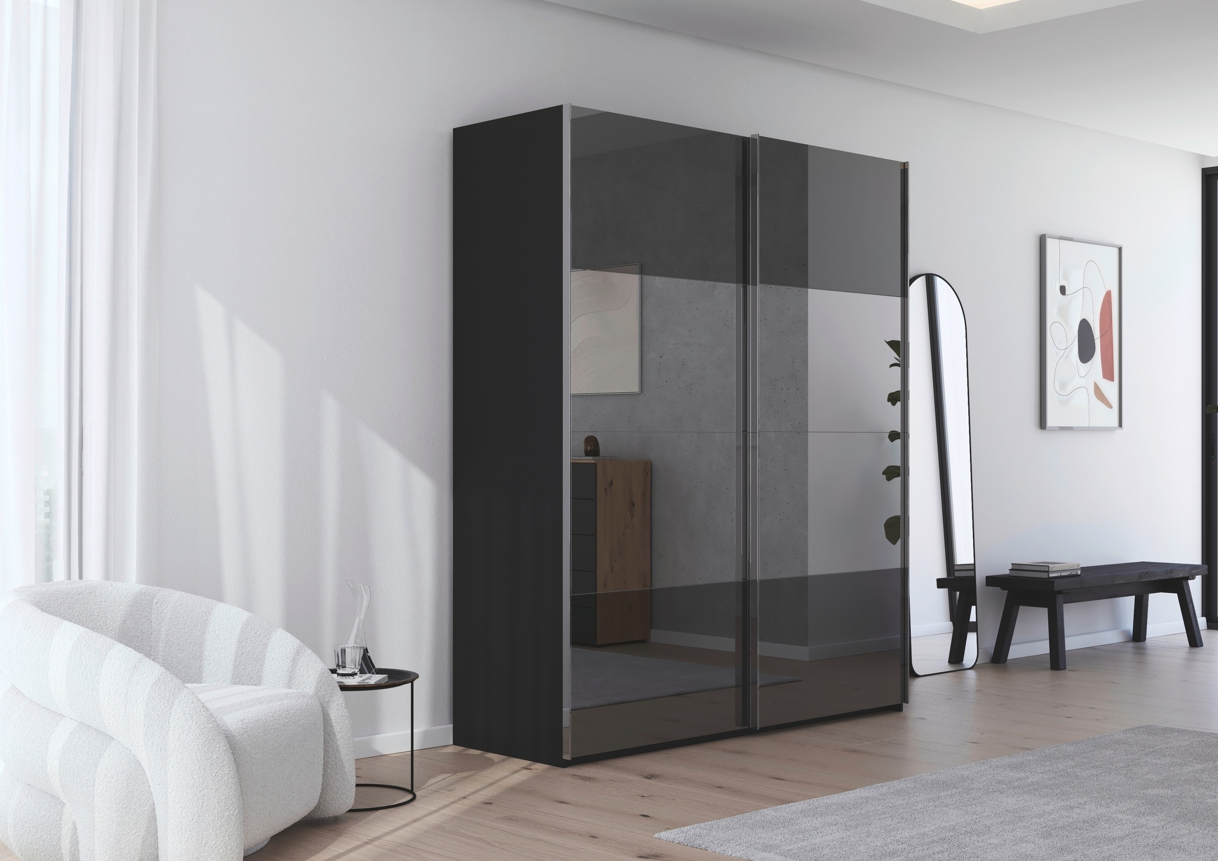 rauch Schwebetürenschrank »Kleiderschrank Schrank Garderobe Schlafzimmerschrank SCALE-FYRA«, edle Türen viergeteilt Front Spiegel-Mix viele Farben MADE IN GERMANY