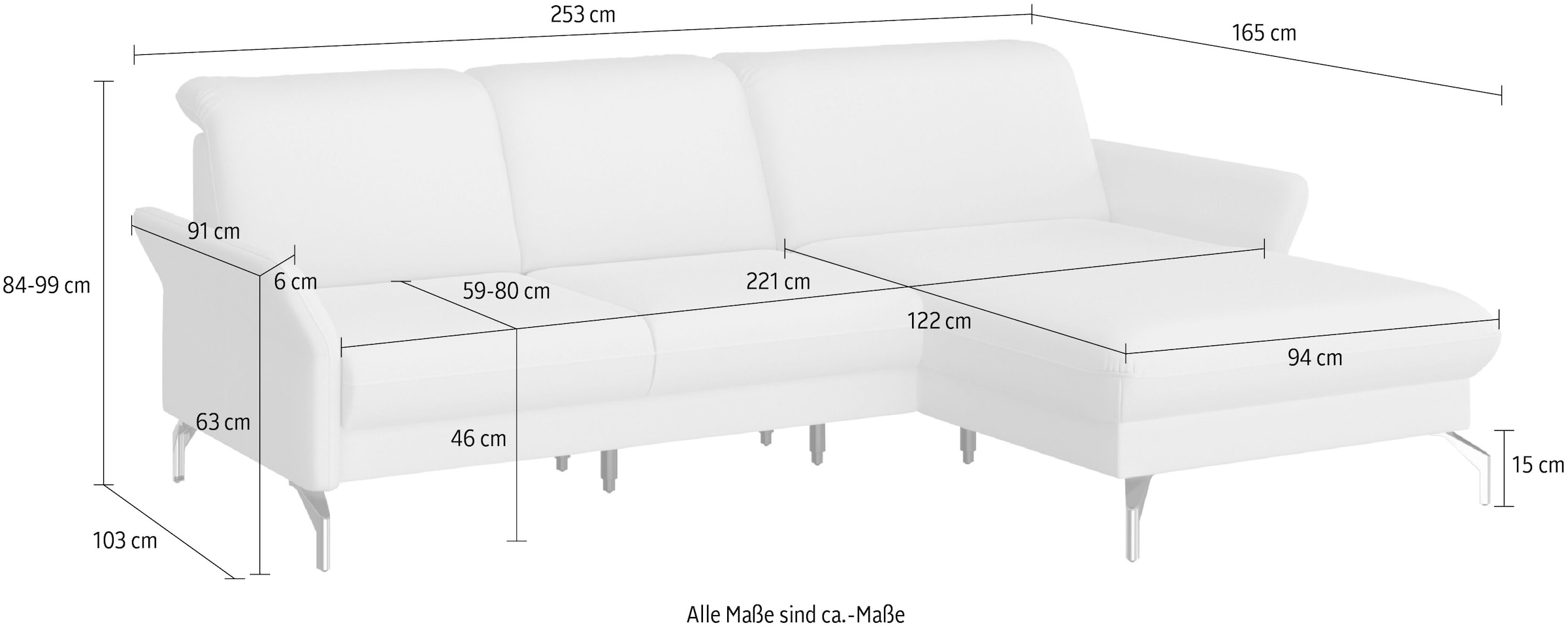 sit&more Ecksofa »Fashion L-Form«, wahlweise mit Kopfteilverstellung, Vorziehsitz, motorisch, Nickelfüße