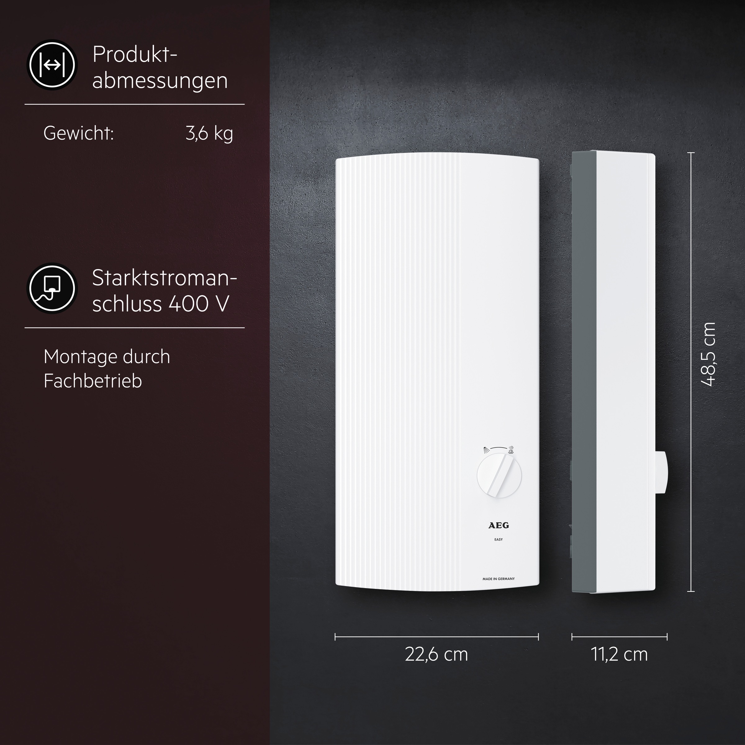 AEG Haustechnik Komfort-Durchlauferhitzer »DDLE EASY« 18 kW, einfache Temperaturwahl durch 2 Festtemperaturen 42°C und 55°C