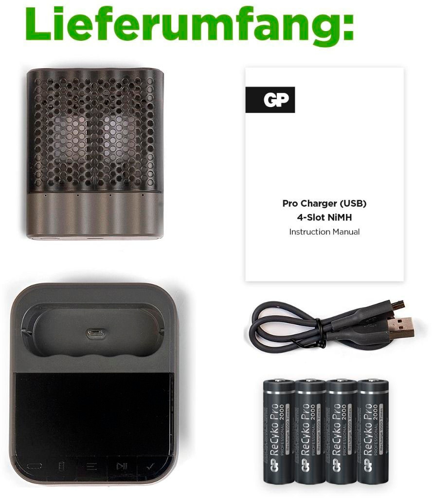 GP Batteries USB-Ladegerät »GP ReCyko P461«, mit 4 Steckplätzen für NiMH- Akkus, mit LCD Anzeige jetzt im %Sale