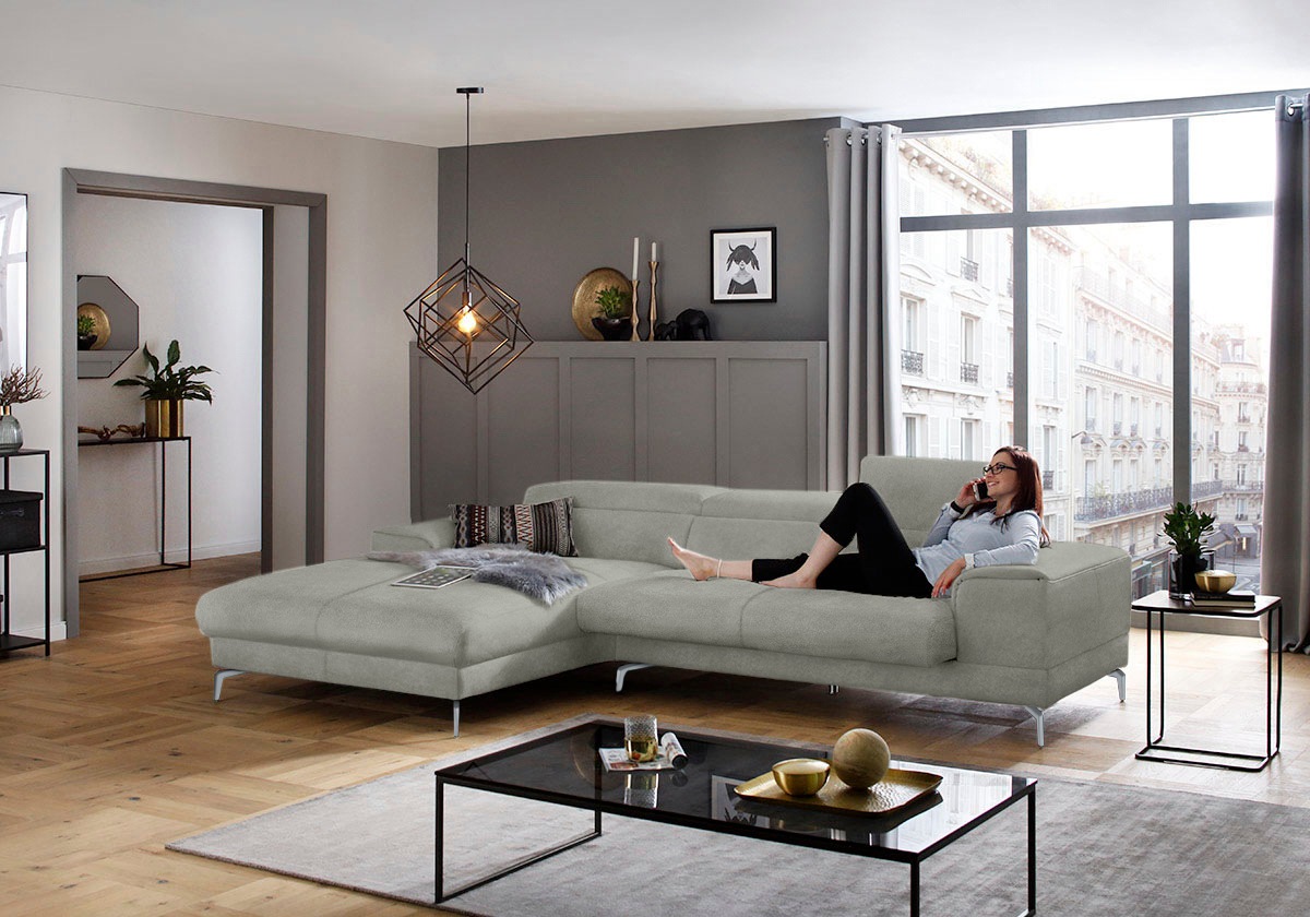 W.SCHILLIG Ecksofa »piedroo, Designsofa mit tollem Sitzkomfort, bequem und elegant, L-Form«, Kopfteilverstellung, wahlweise mit Sitztiefenverstellung, Breite 303cm