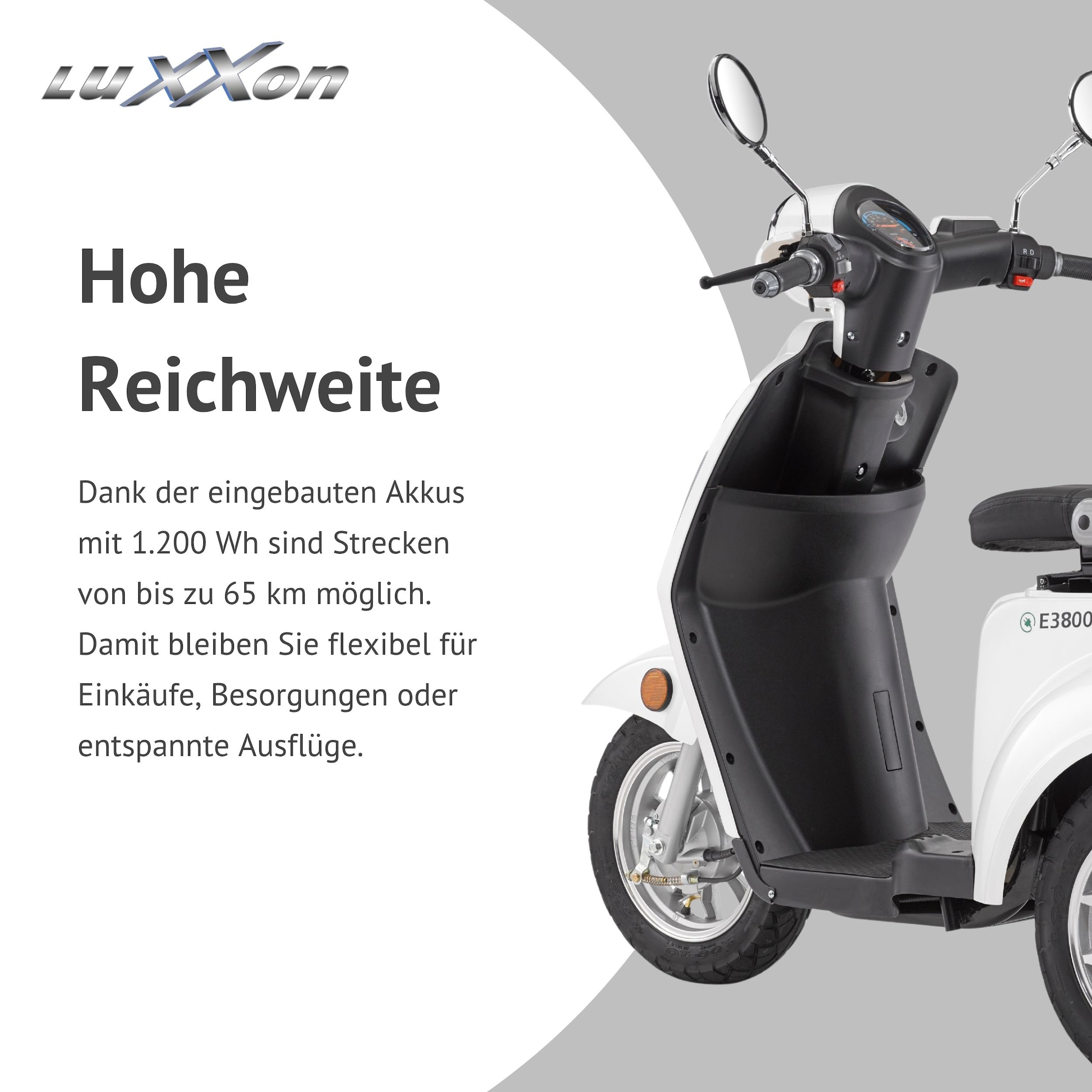 Luxxon Elektromobil »E3800« 800 W 20 km/h Elektroroller, Korb,  bis zu 65 km Reichweite, Elektro Dreirad, Seniorenmobil