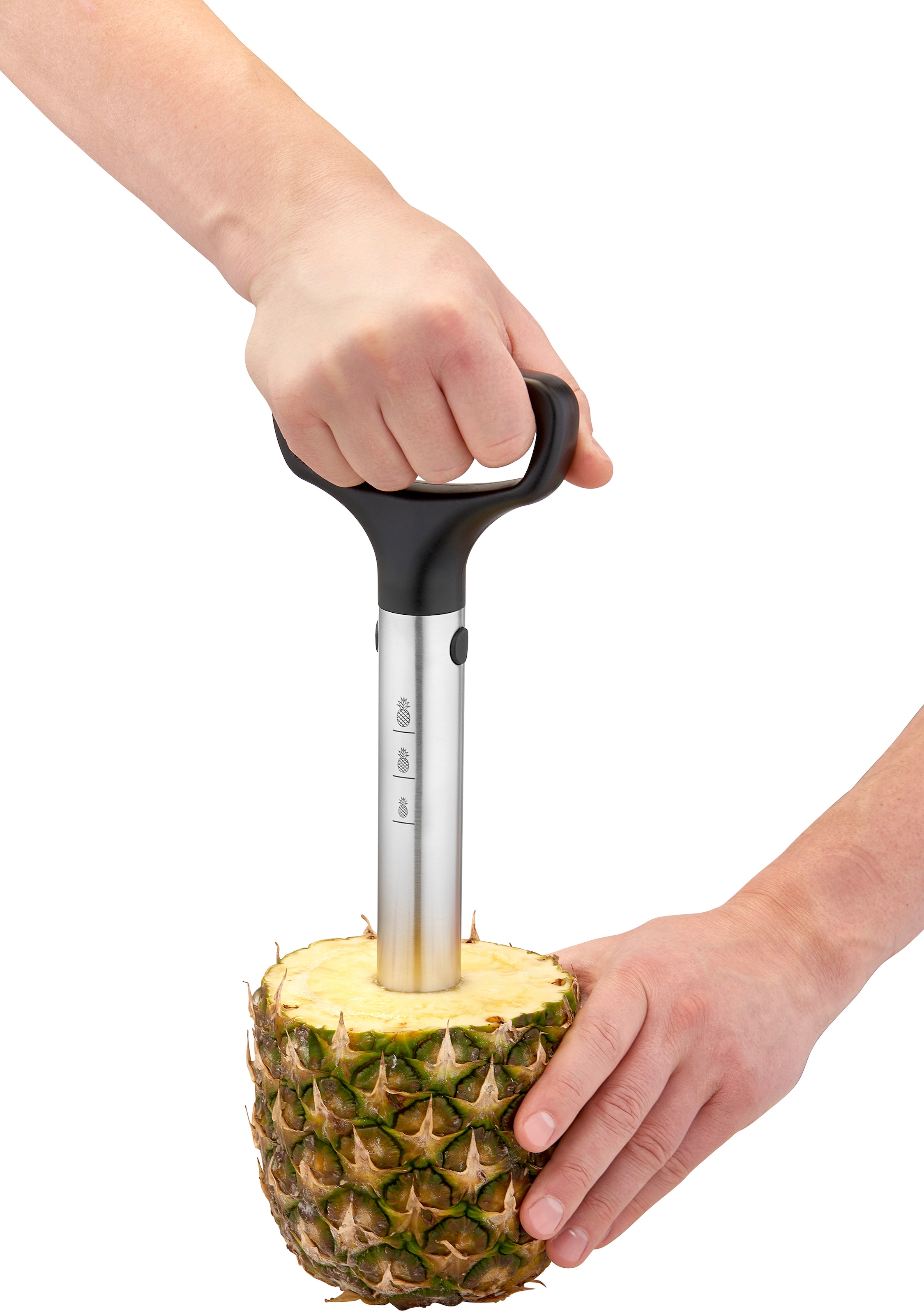 RÖSLE Obstschneider Ananasschäler mit ergonomischem Griff, Einschneidskala, Auswurfschlitz