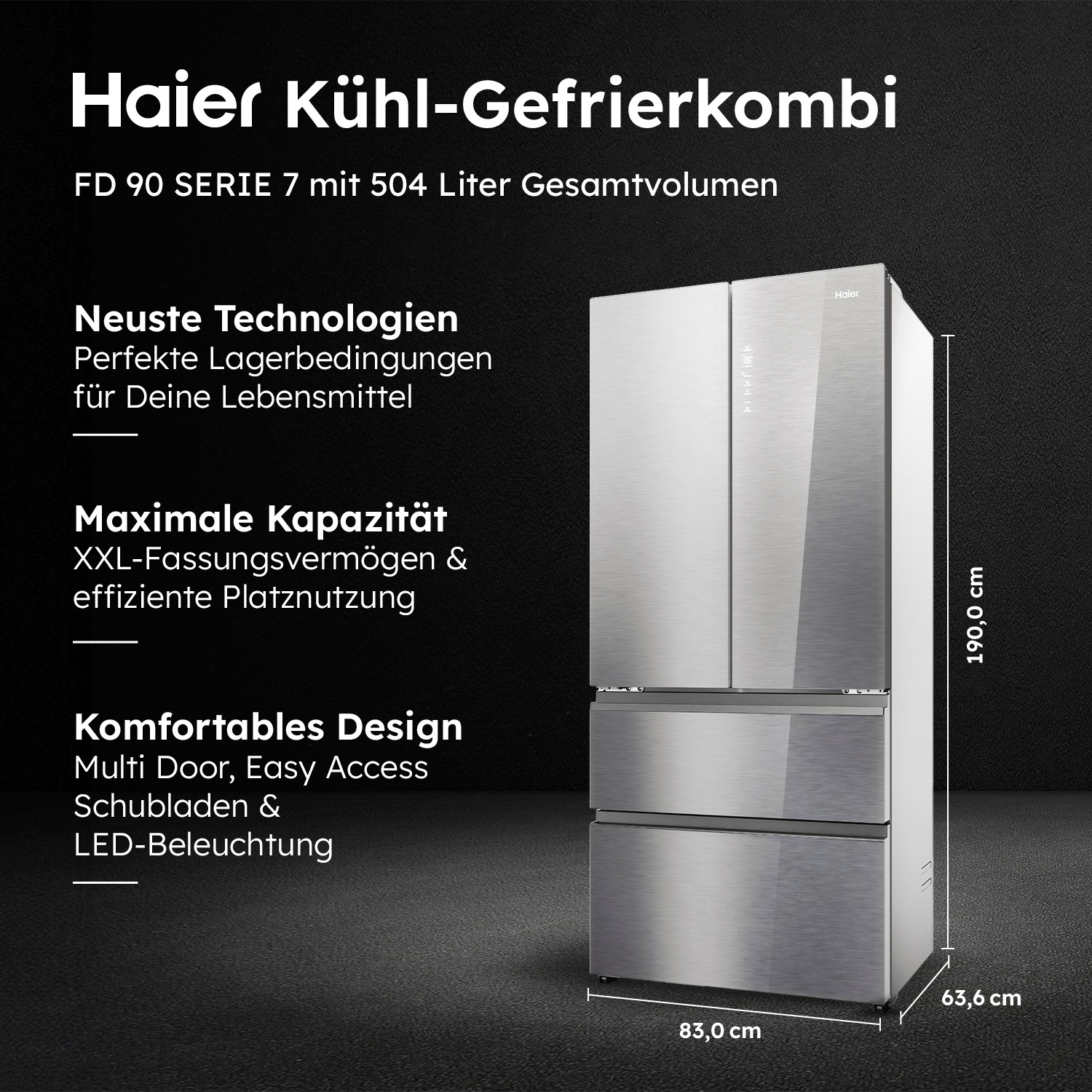 Haier French Door FD 90 SERIES 7 »HFR7819ENGC«, 190 cm hoch, 83 cm breit, Nutzinhalt: 504 Liter, HumidityZone