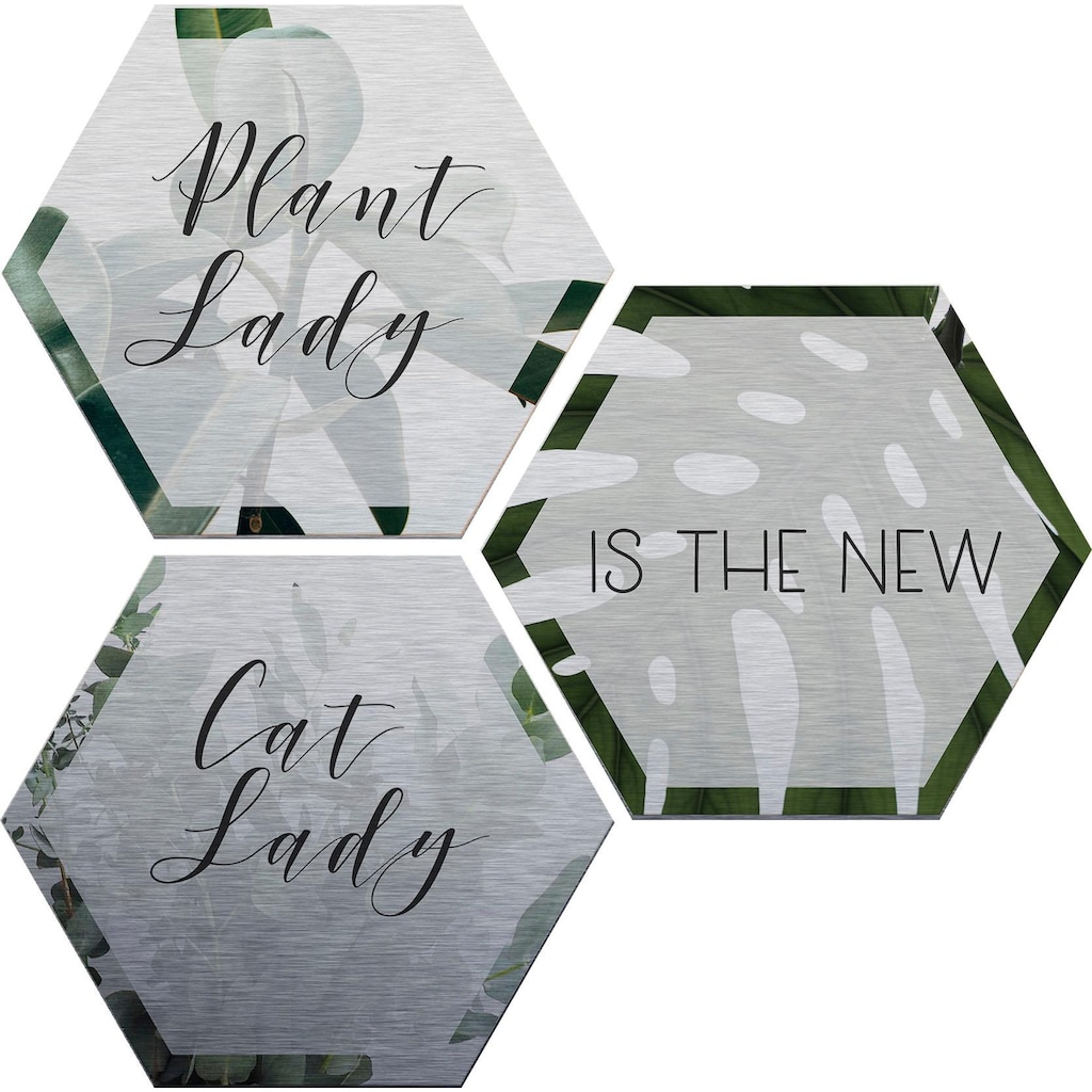 Wall-Art Metallbild »Plantlady is the new Catlady«, (Set)