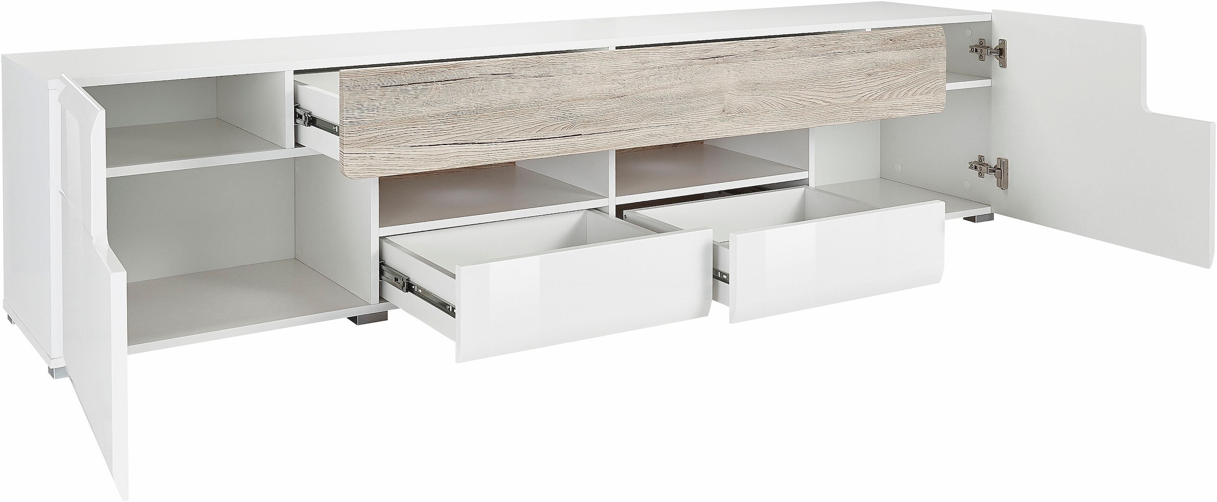 INOSIGN Lowboard »Toledo,Breite 209cm, trendige TV-Schrank mit dekorative Fräsungen«, TV-Board ohne Beleuchtung, TV-Kommode mit viel Stauraum