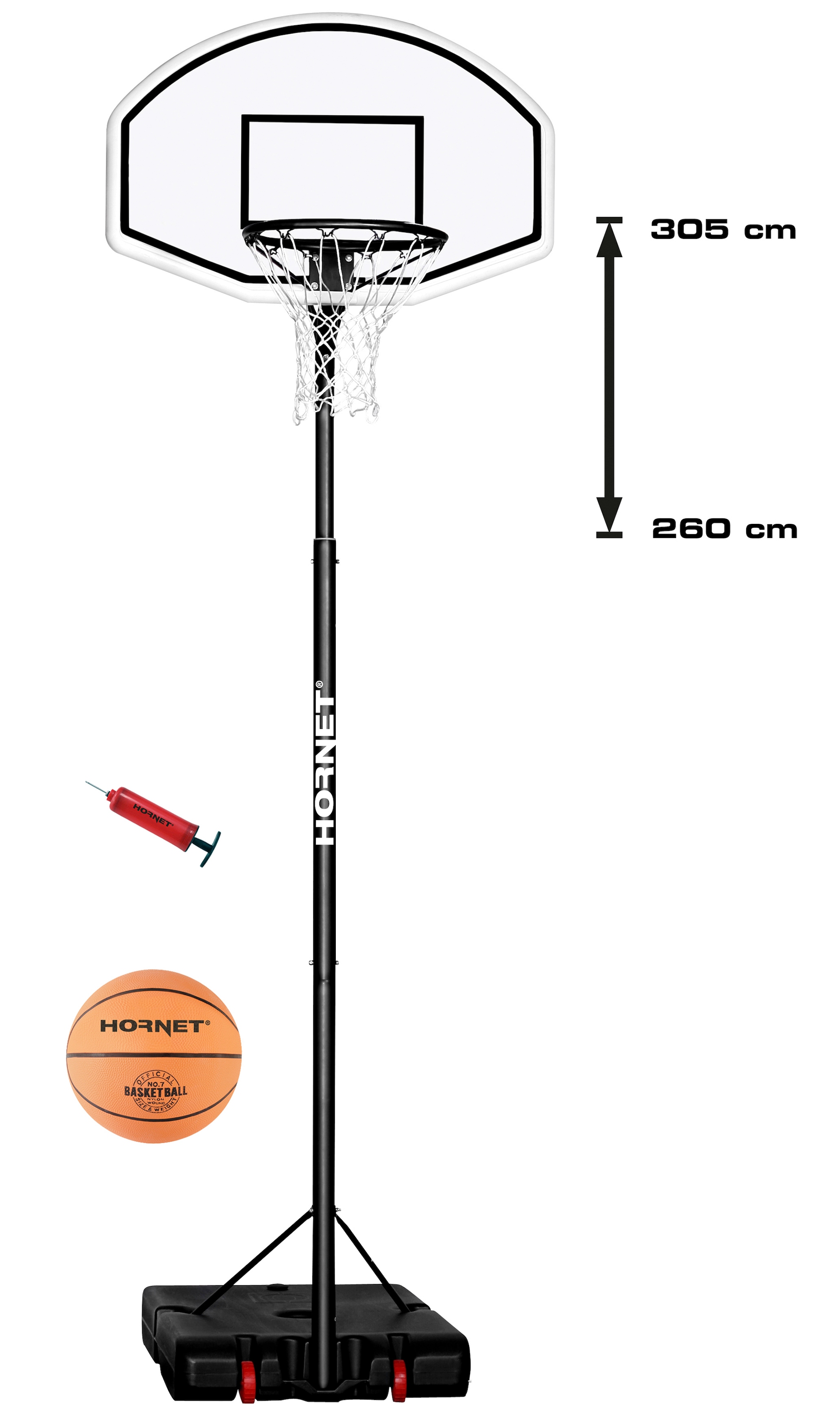 Hornet by Hudora Basketballständer »Hornet 305«, (Set, 3 St.,  Basketballständer mit Ball und Pumpe), mobil, höhenverstellbar bis 305 cm  im Online-Shop kaufen