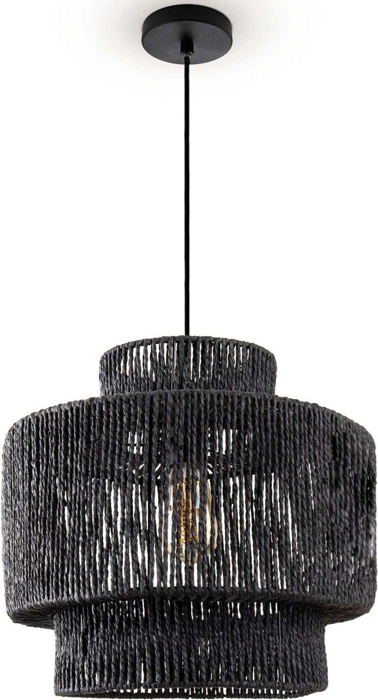 Paco Home Pendelleuchte »Hugo Lupita«, Leuchtmittel E27 | ohne Leuchtmittel, Wohnzimmer Esszimmer Rattan Optik Boho Lampenschirm Papier