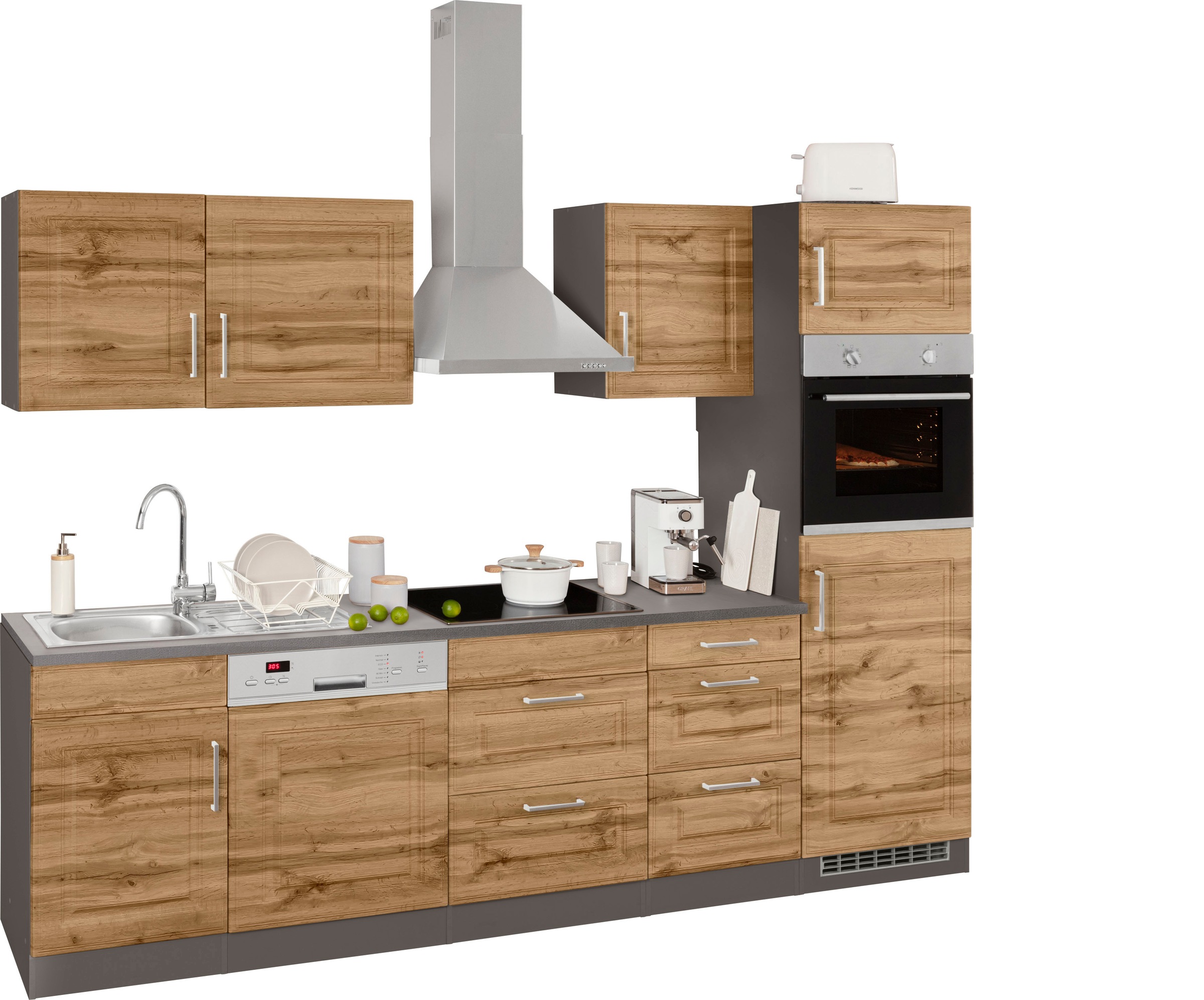 KOCHSTATION Küchenzeile »KS-Stockholm«, Breite 280  cm, mit hochwertigen MDF Fronten im Landhaus-Stil