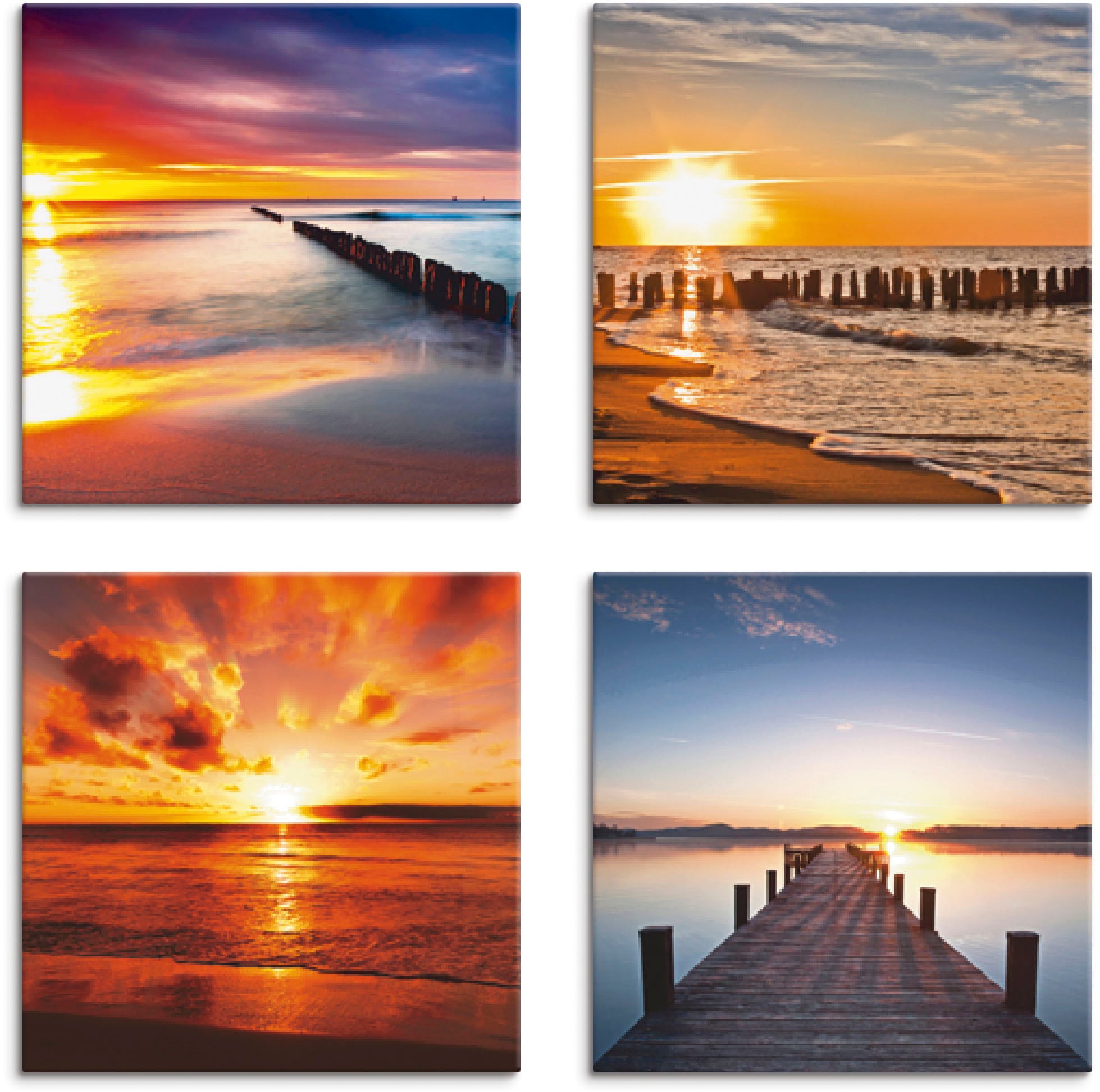 Artland Leinwandbild »Ostsee Strand Sonne Sonnenuntergang« Strand 4 Stk. tl günstig online kaufen