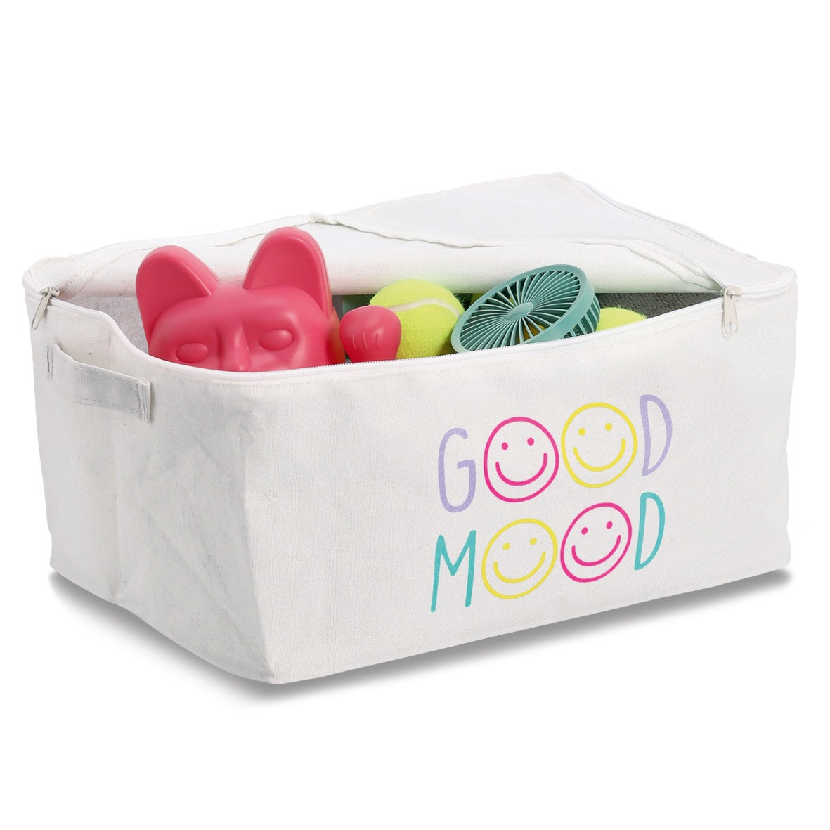 Zeller Present Aufbewahrungsbox »Aufbewahrungsbox, Polyester/Baumwolle, creme« mit Reißverschluss "Good Mood", 2er Set, ca. 39x29x19 cm