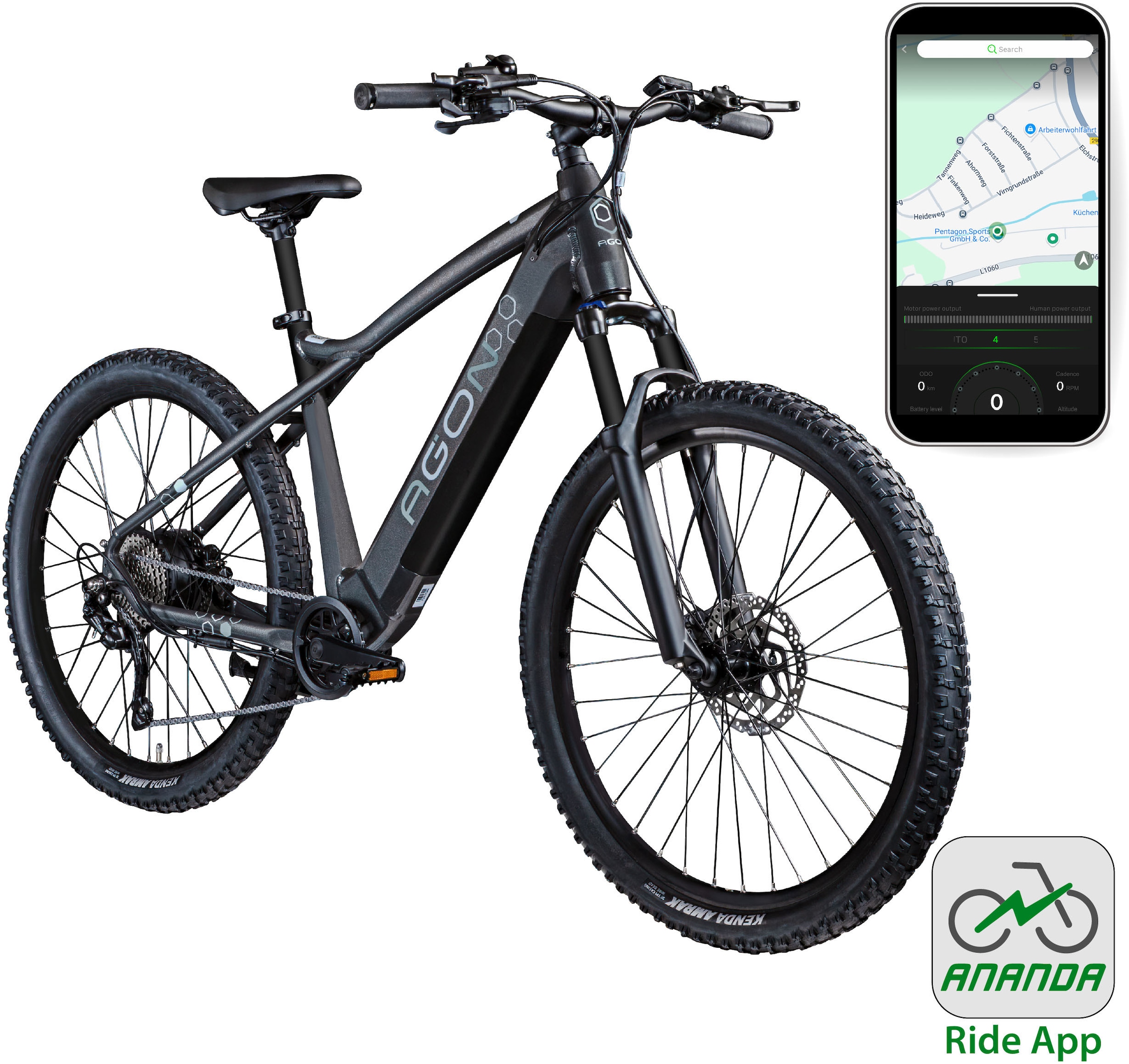 AGON E-Bike »Alpha«, 10 Gang, Deore SGS T6000, Heckmotor 250 W, Pedelec, Elektrofahrrad für Damen u. Herren, MTB