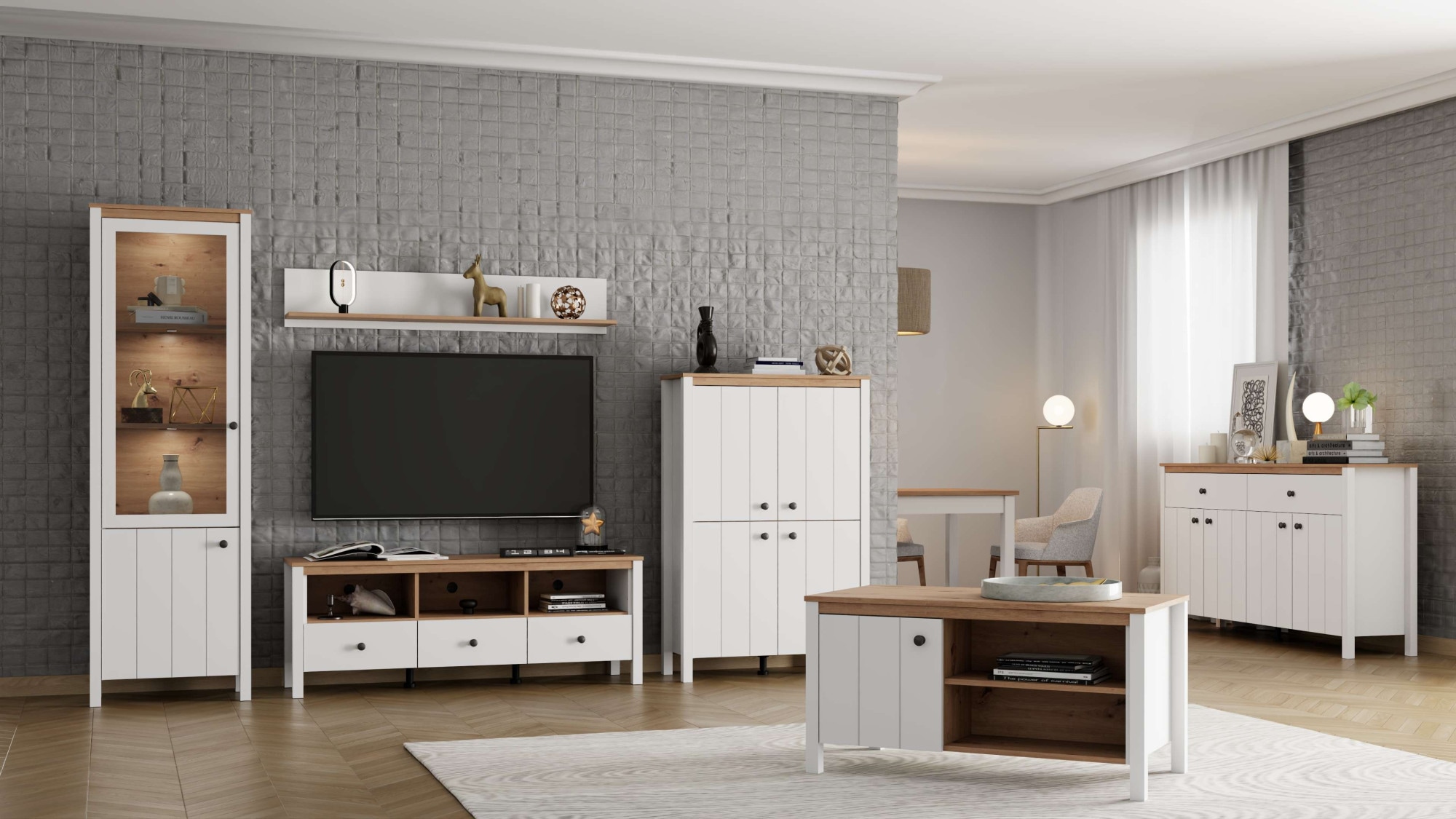 Home affaire Lowboard »BEDFORD, TV-Board, TV-Kommode, TV-Schrank, TV-Unterschrank, TV-Möbel« MDF-Profil 2D ummantelt, Hotstamping