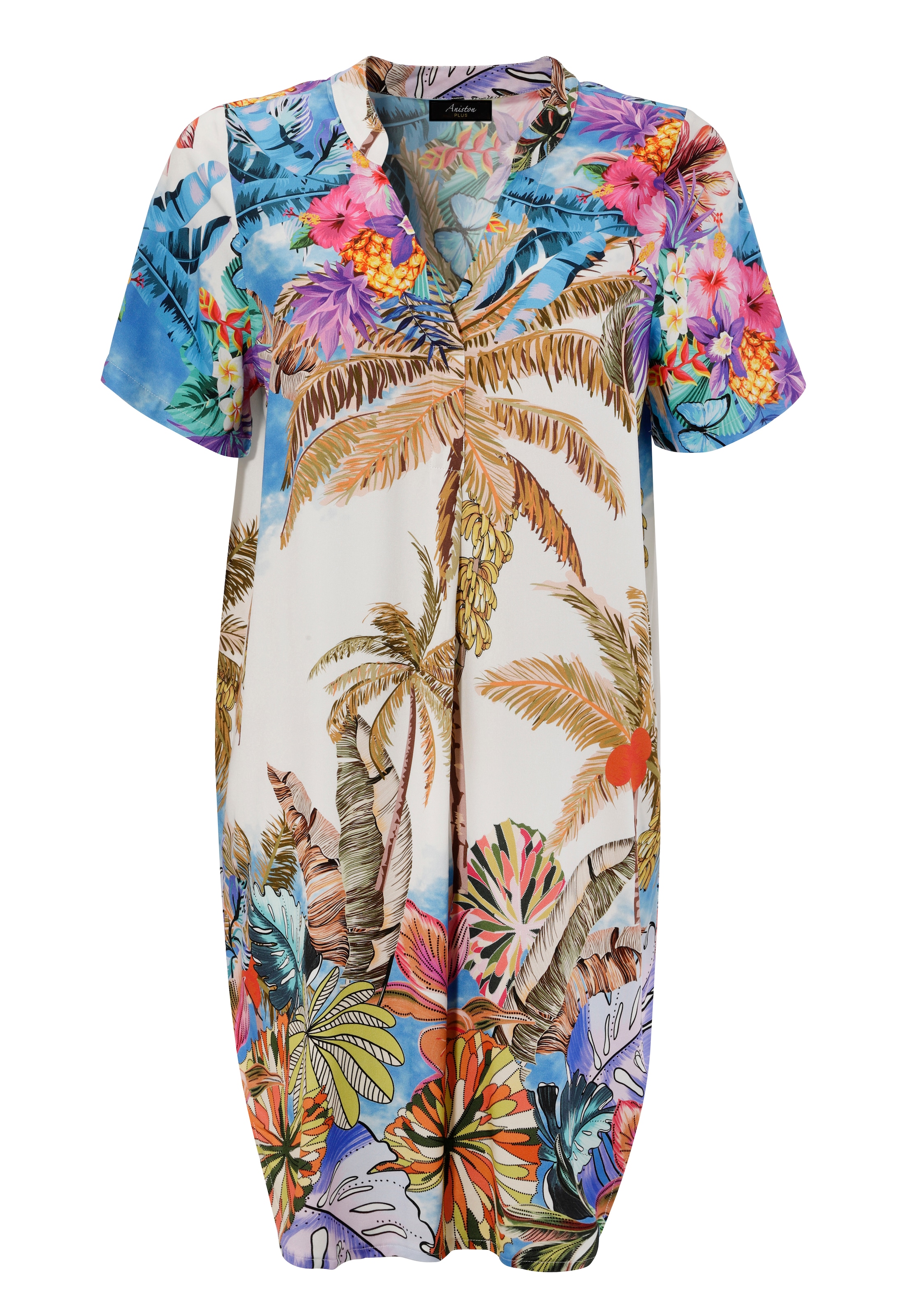Aniston PLUS Blusenkleid, mit farbenfrohem, großflächigem Palmendruck