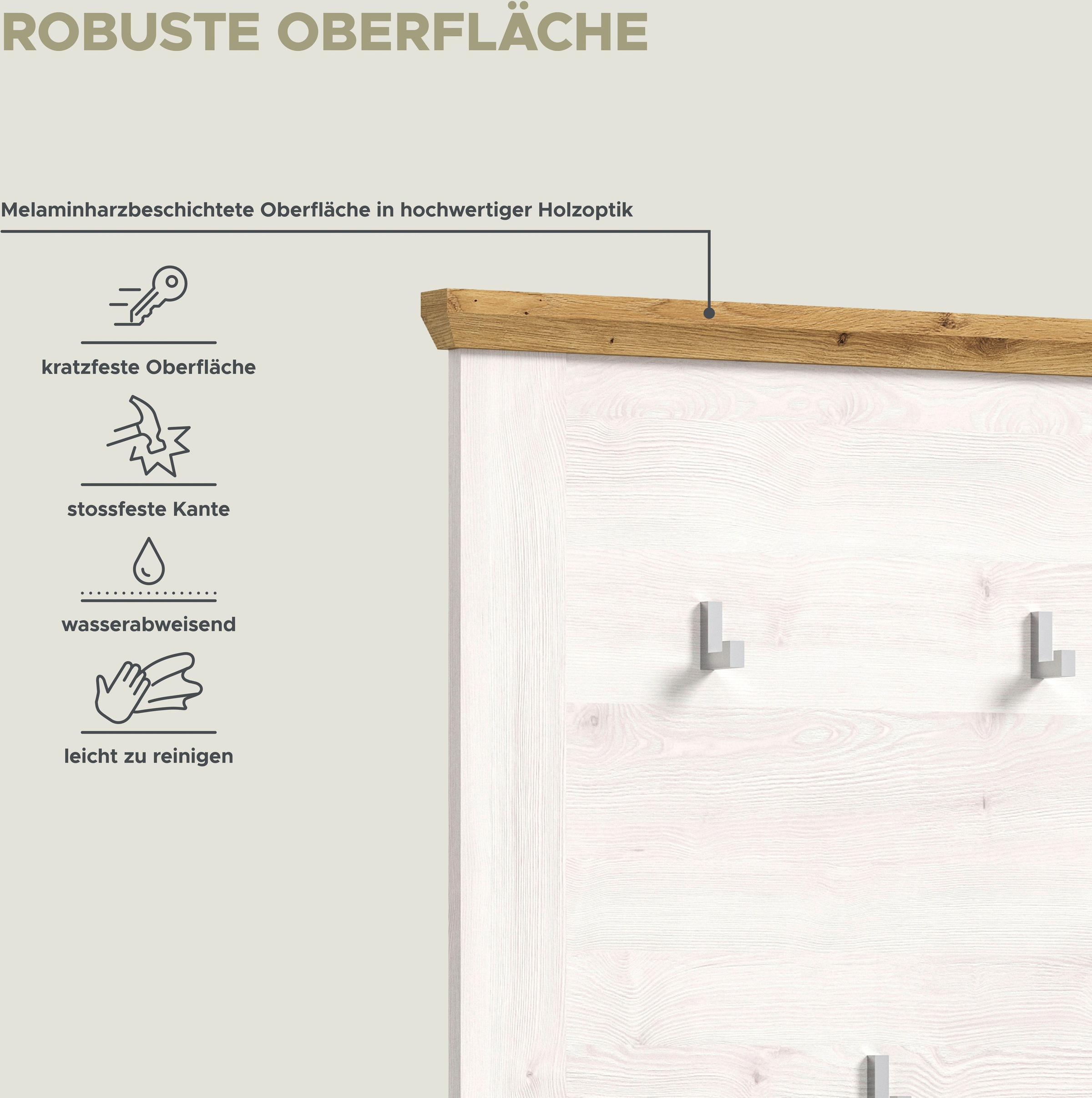 Home affaire Garderobenpaneel »COSENZA, TOPSELLER!, Höhe 103 cm, 5 Garderobenhaken, 2-farbig«, in Landhausoptik, Wandpaneel, Paneel, Wandhaken