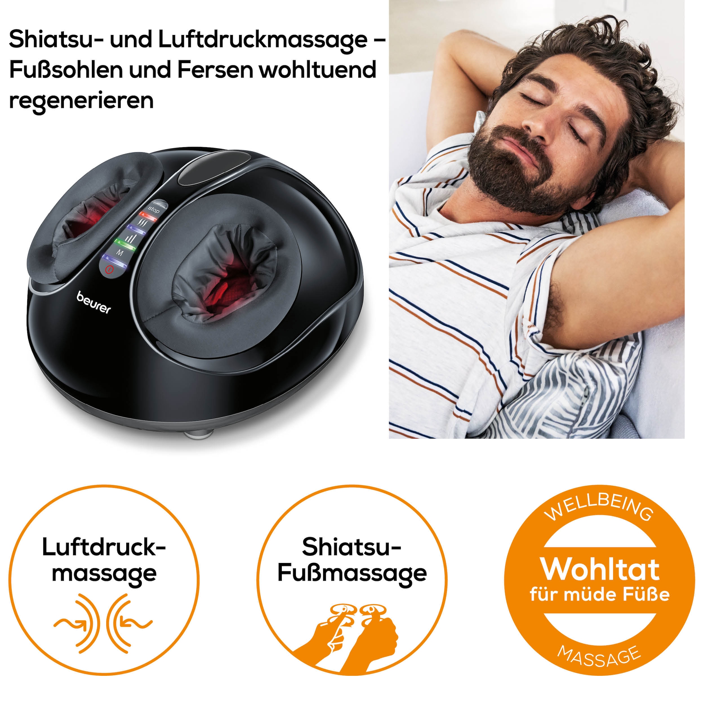 BEURER Fußmassagegerät »FM 90 mit Shiatsu- und Luftdruckmassage, durchblutungsfördernd«, Mit Wärmefunktion, 3 Intensitätsstufen, durchblutungsfördernd