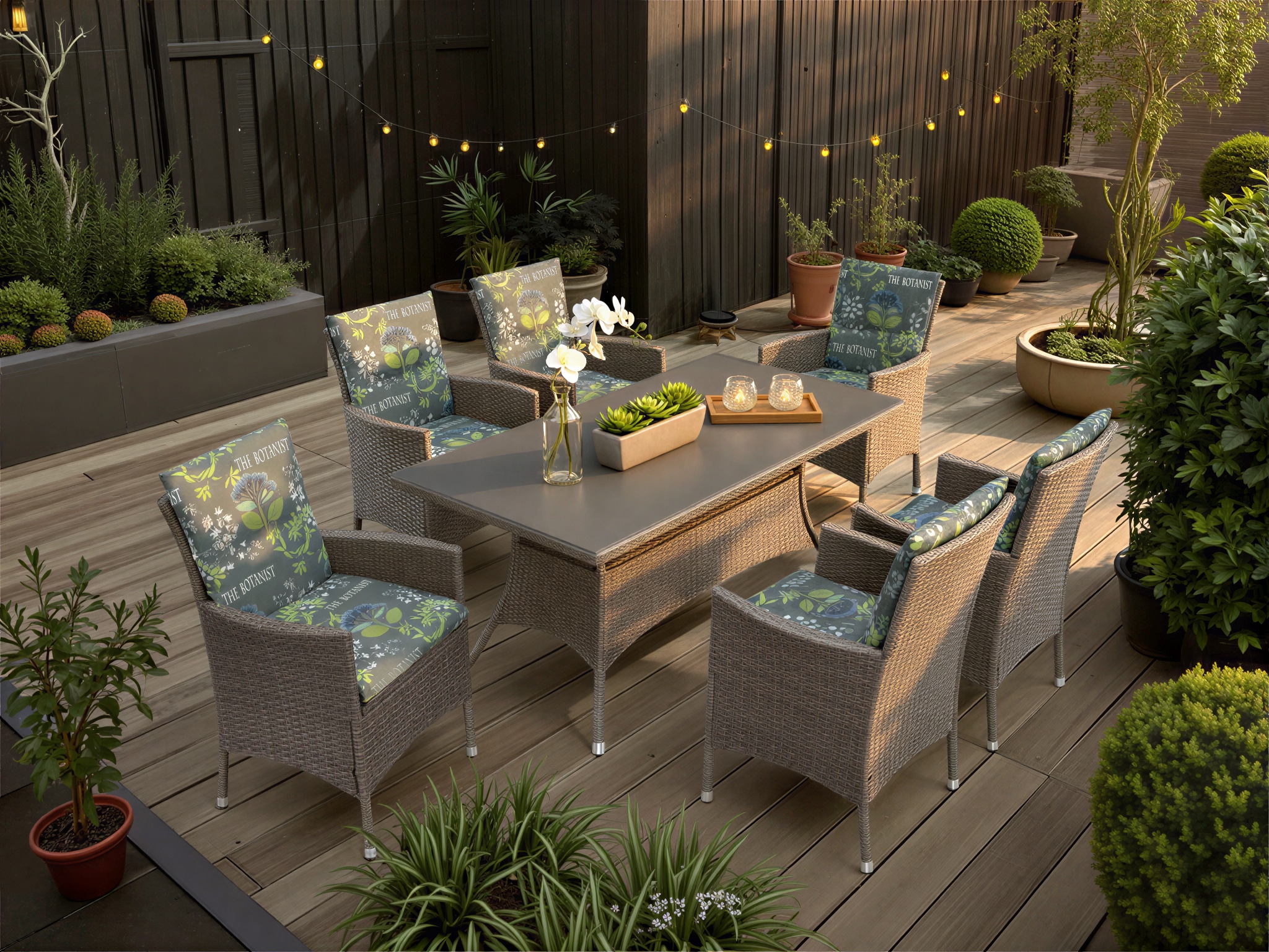 KONIFERA Garten-Essgruppe »Mailand« Set, 6x Sessel, 6x Sitzauflagen, 6x Rückenauflagen, 1x Tisch, 19 Stk. tlg. Tischplatte aus Sicherheitsglas, Staufläche unter dem Tisch