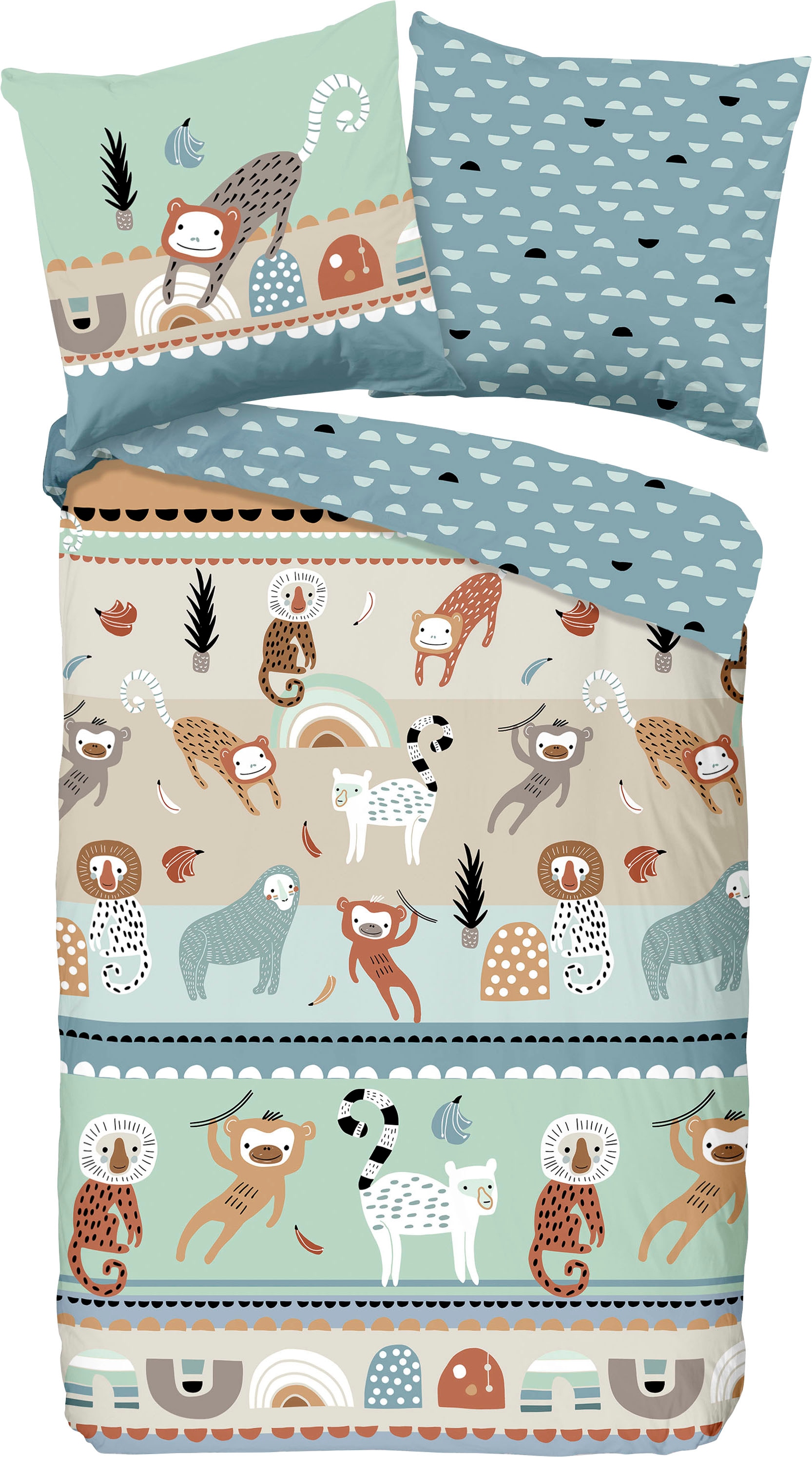 good morning Kinderbettwäsche »Play«, 100% Baumwolle, 135x200, Reißverschluss, Wendeoptik, Kind, Tier, Affe