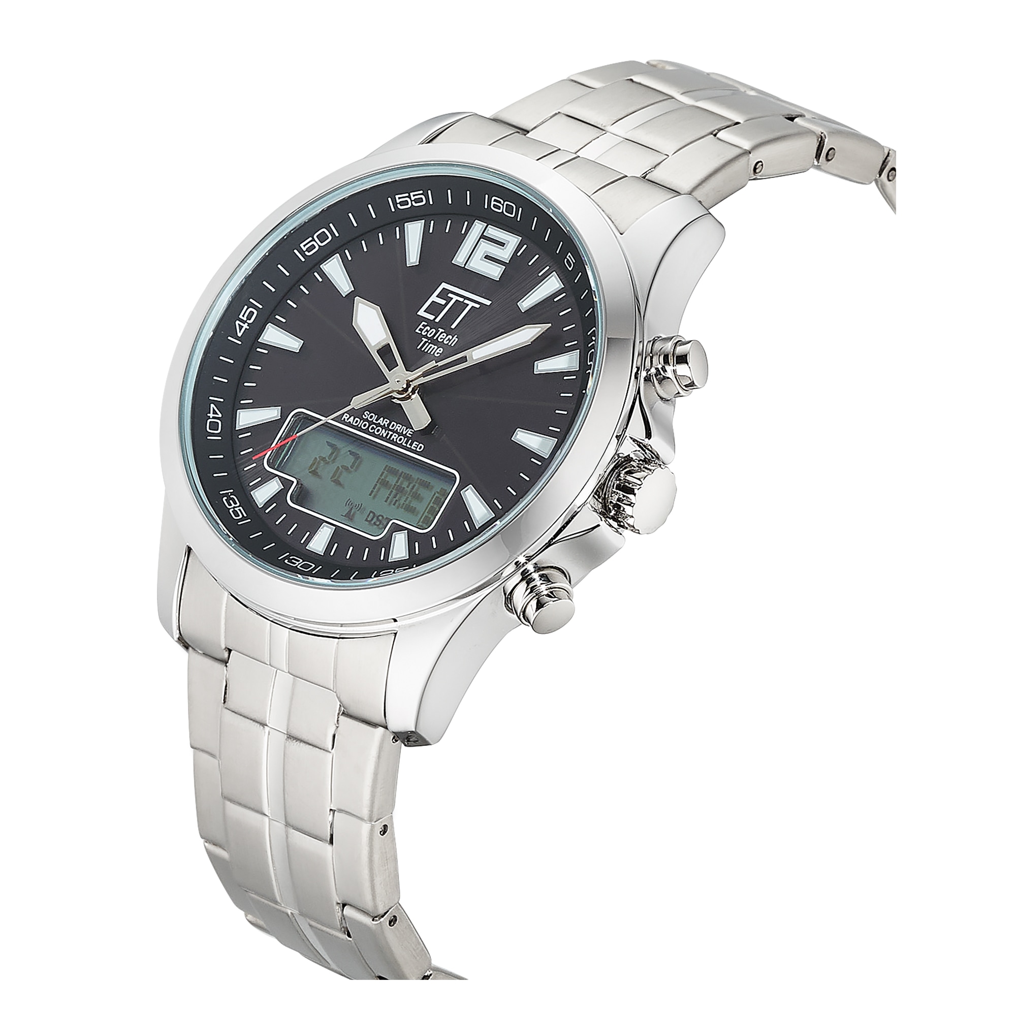 ETT Funkchronograph »Professional World Timer« Armbanduhr, Solar, Herrenuhr, Edelstahlarmband, analog, digital, Tag