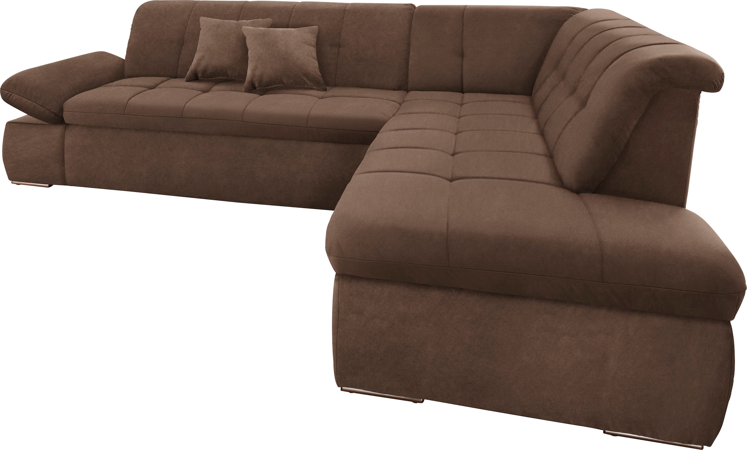 DOMO collection Ecksofa »NMoric incl. Zierkissen B/T/H: 273/216/80 cm L-Form«, Ottomanen-Abschluss, wahlweise mit Bettfunktion und Armlehnverstellung