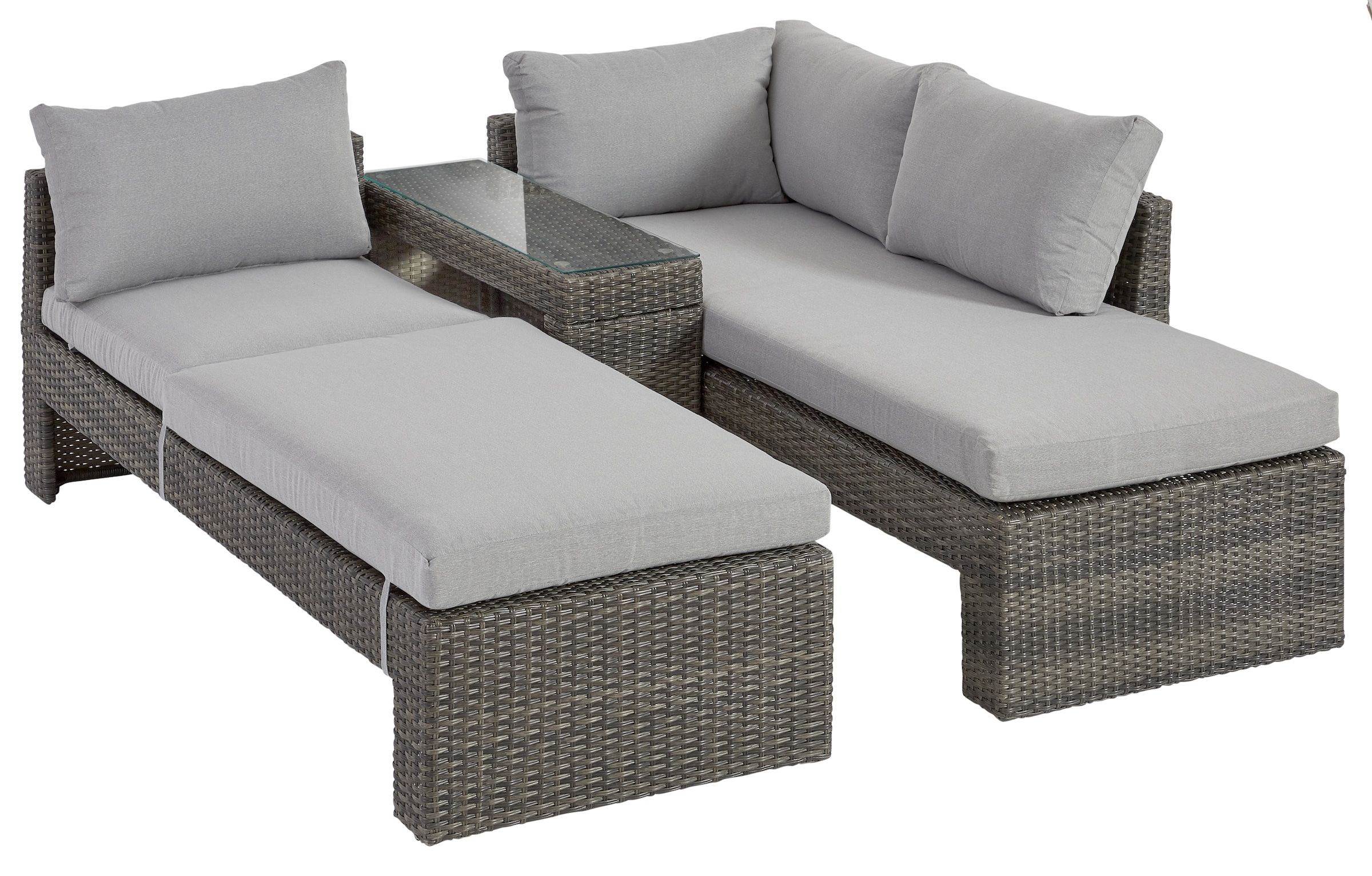 KONIFERA Gartenlounge-Set »Parga«, (Set, 4 tlg.: 2x Sofa, 2x Tisch), verstellbares Kopfteil, inkl. Auflagen