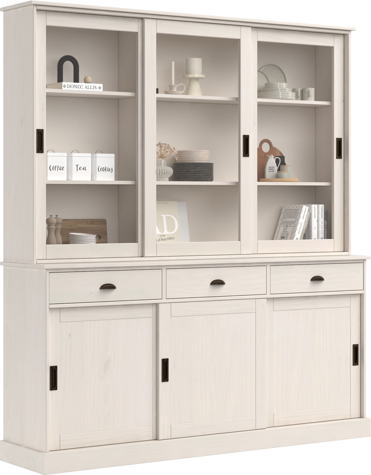 Home affaire Buffet »Schröder«, mit 6 Schiebetüren, davon 3 mit Glaseinsatz,Br.170 cm, Kiefer massiv