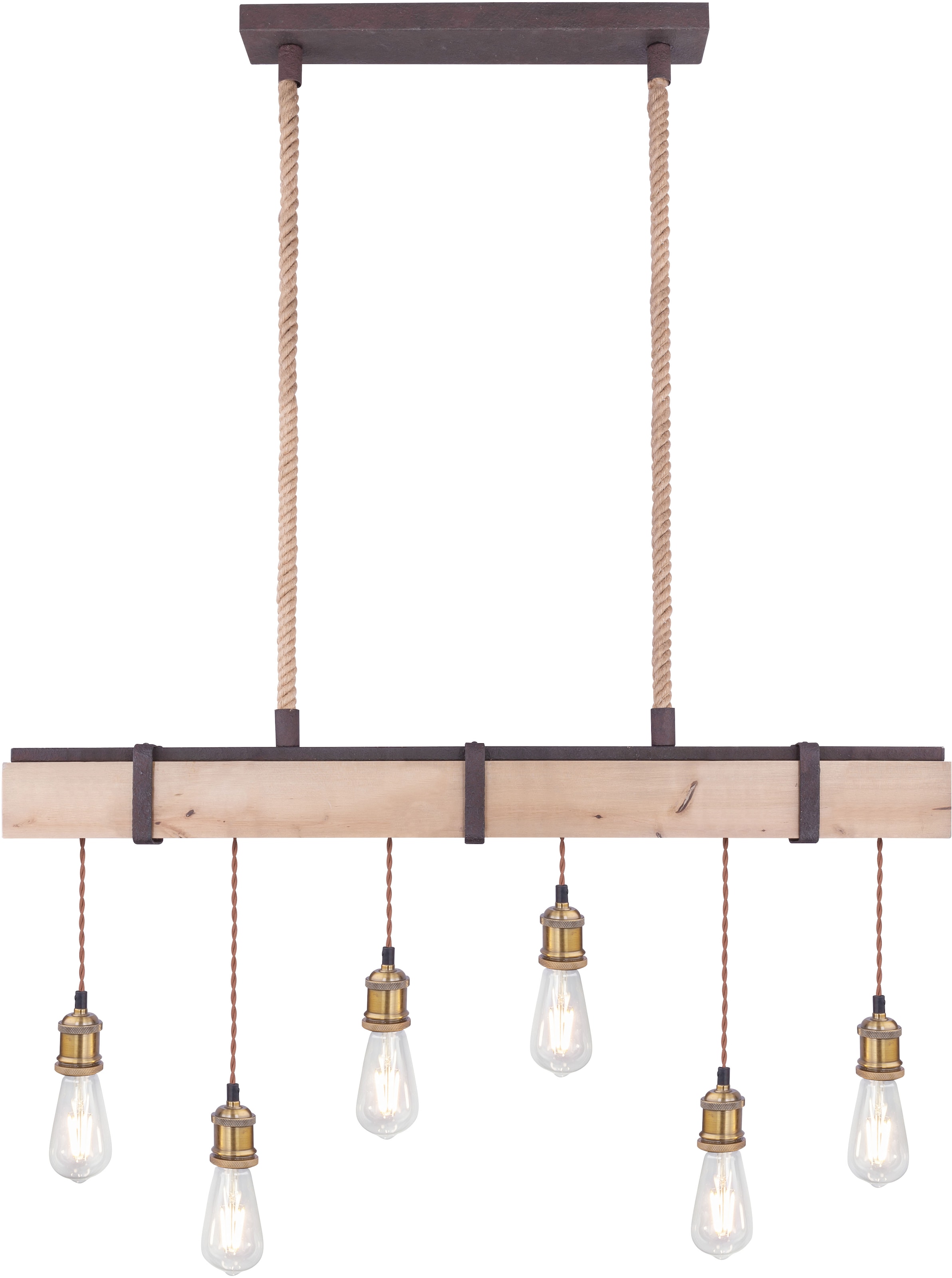 GLOBO LIGHTING Hängeleuchte »MUCHA«, Leuchtmittel E27 | ohne Leuchtmittel, Hängelampe/Pendelleuchte/Metall rostfarben/Holz/Kabel Textil