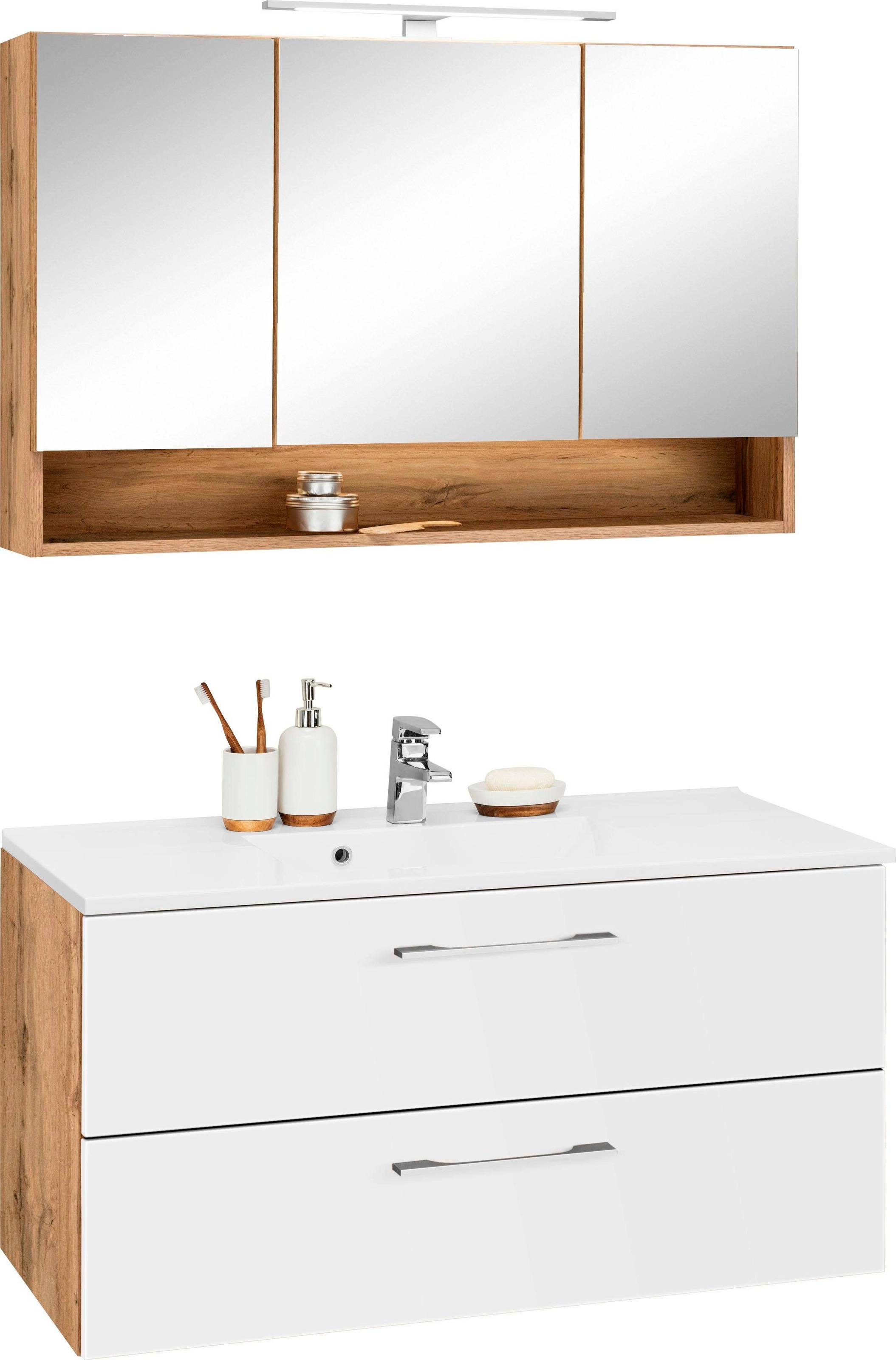 welltime Badmöbel-Set »Soria«, (2 St.), Waschplatz Breite 100 cm, Spiegelsc günstig online kaufen