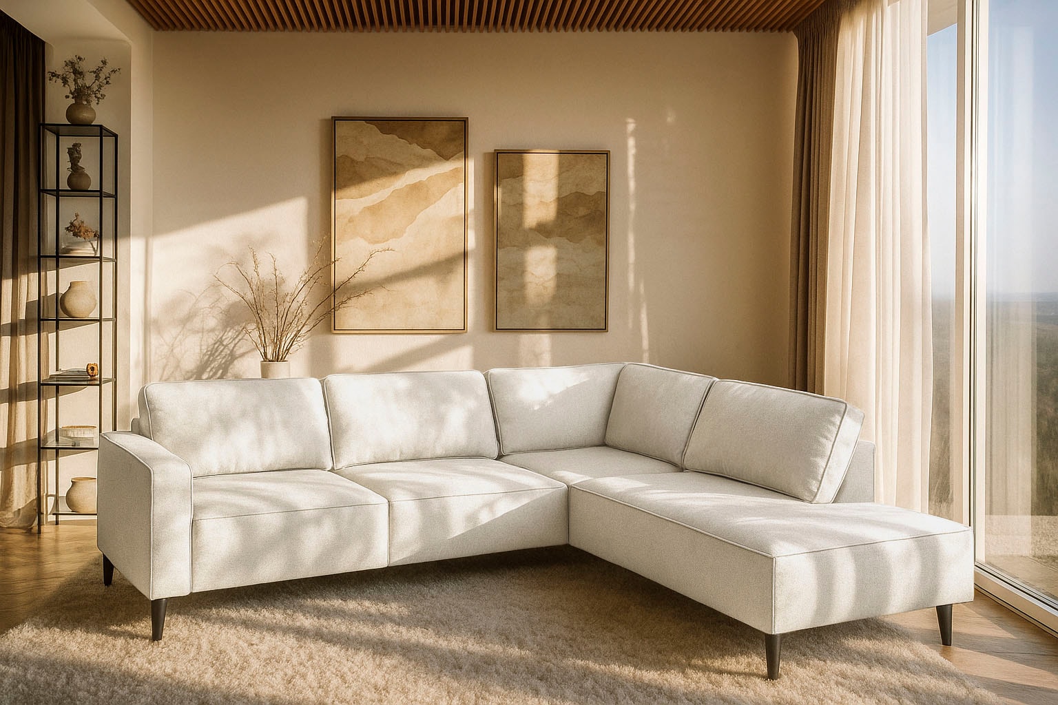 Places of Style Ecksofa »Fumone, Lederoptik oder Soft-Touch Chenille«, Brei günstig online kaufen