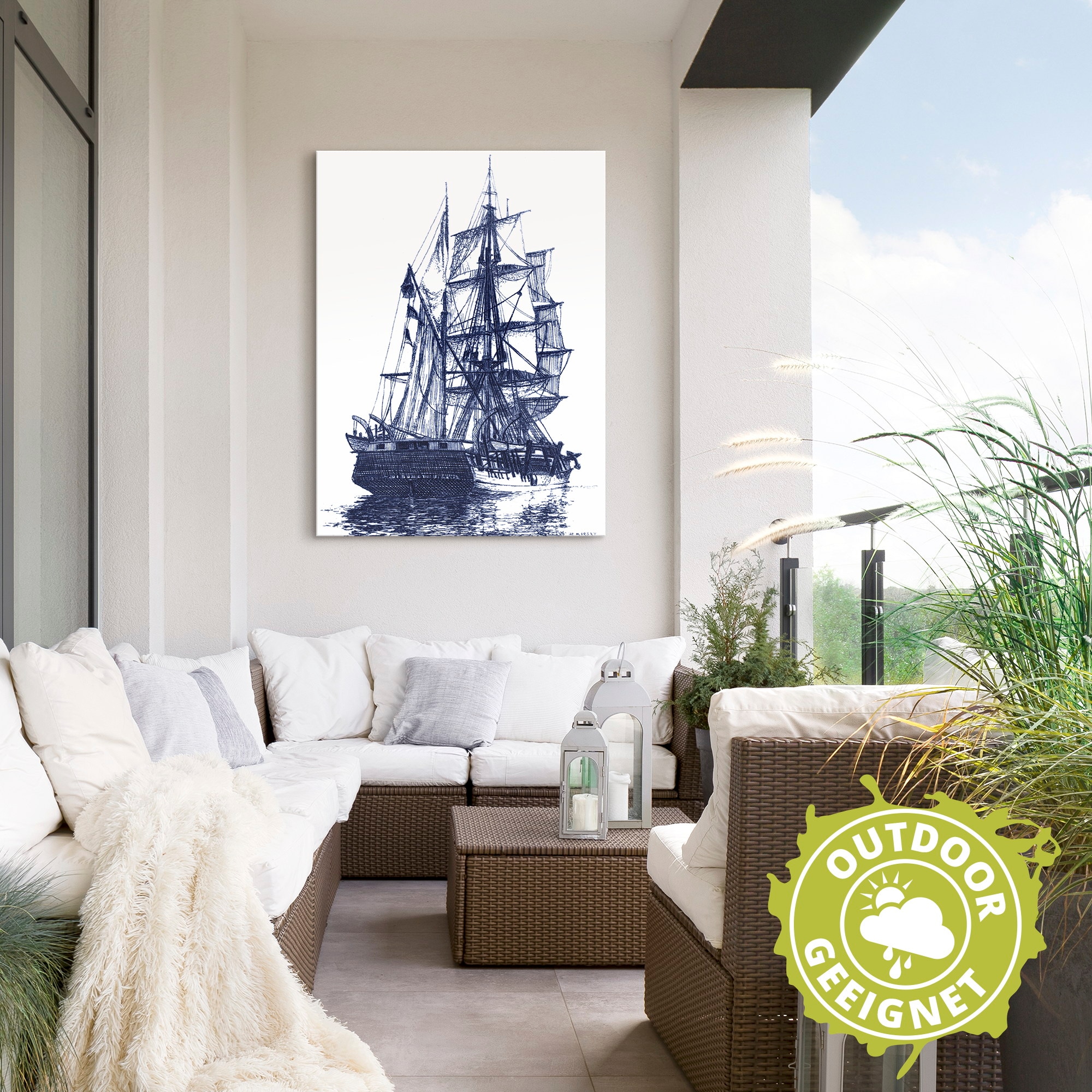 Artland Wandbild »Antikes Schiff in blau I«, Boote & Schiffe, (1 St.), als Alubild, Outdoorbild, Poster in verschied. Größen
