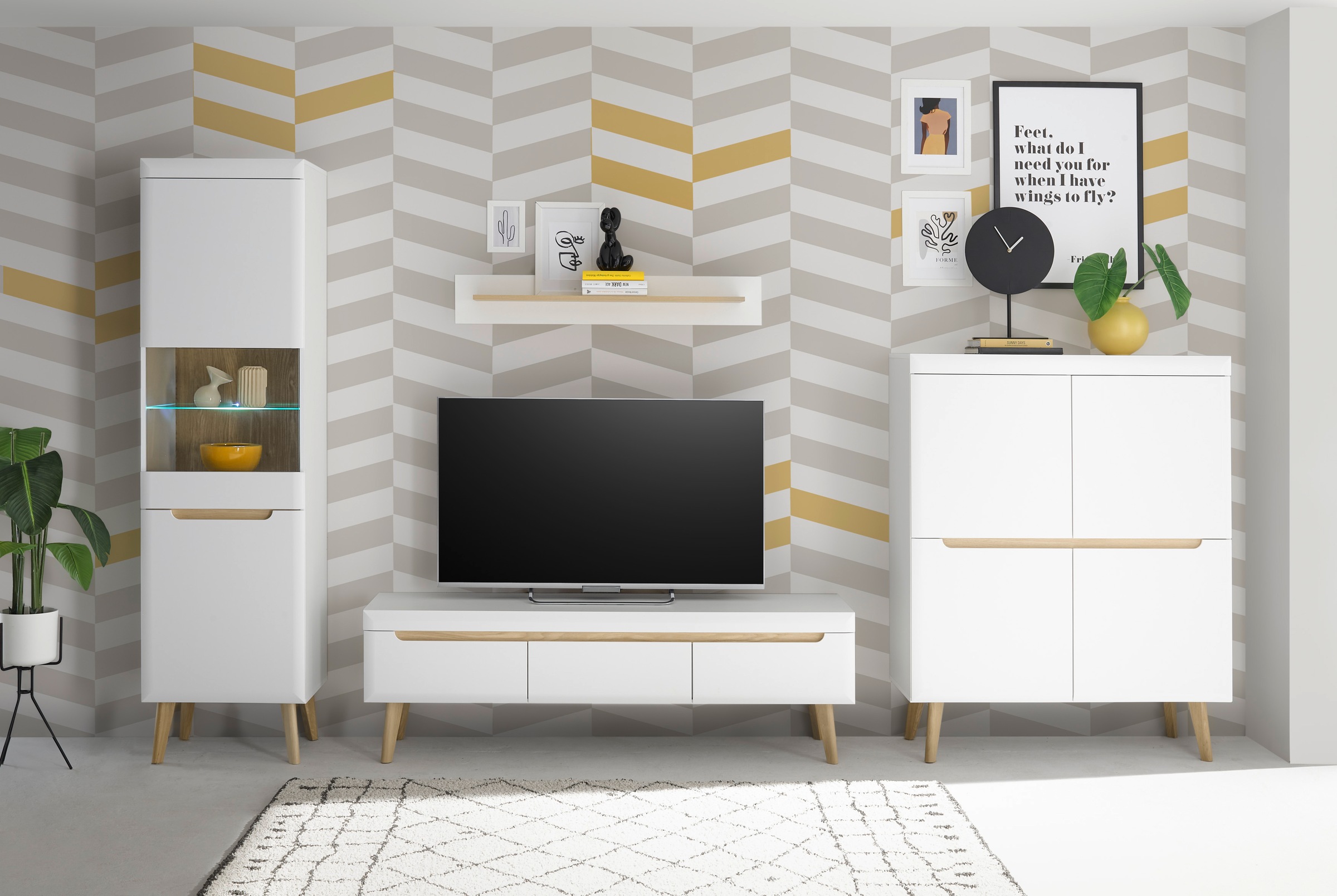 INOSIGN Wohnwand »Torge, Anbauwand, Schrankwand, Mediawand, Wohnzimmer-Set«, (Set, 4 St.), enthält 1 Vitrine, 1 Lowboard, 1 Highboard + 1 Wandboard, 360 cm breit