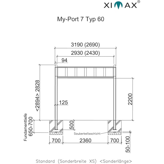 Ximax Einzelcarport »My-Port 7 Typ 3259 Typ 60 Standard«, Aluminium, 259 cm,  edelstahlfarben-schwarz, Aluminium, Edelstahl-Look/schwarz online kaufen