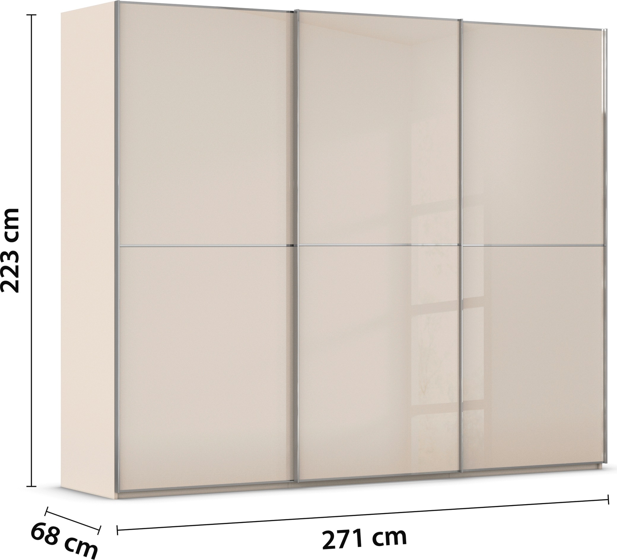 rauch Schwebetürenschrank »Kleiderschrank Schrank Garderobe Schlafzimmerschrank SCALE-DUO«, edle zweigeteilte Türen Glas-Front mit 3 Zierleisten MADE IN GERMANY