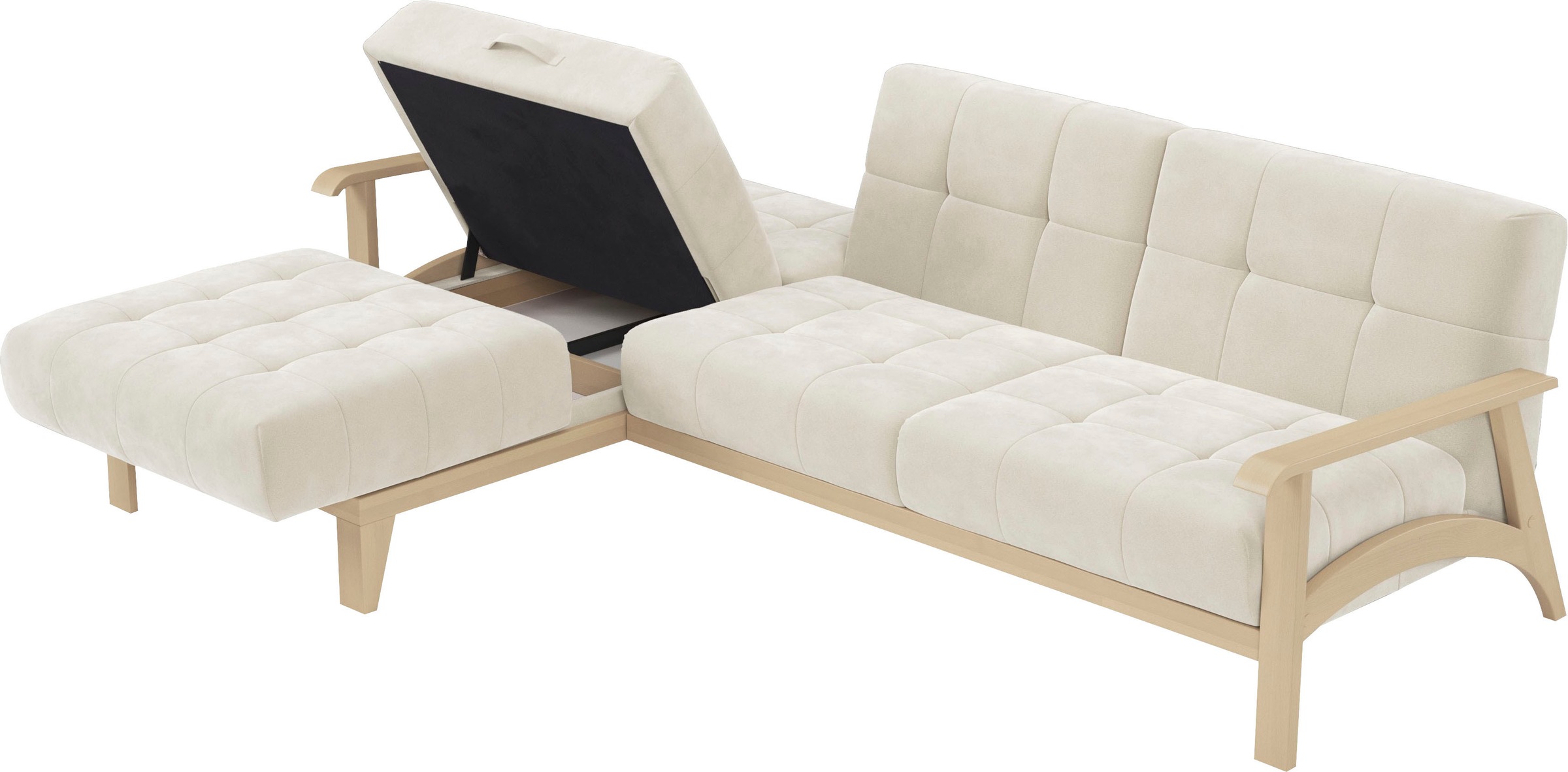 sit&more Ecksofa »Billund L-Form«, Armlehnen aus Buchenholz in natur, verschiedene Bezüge und Farben