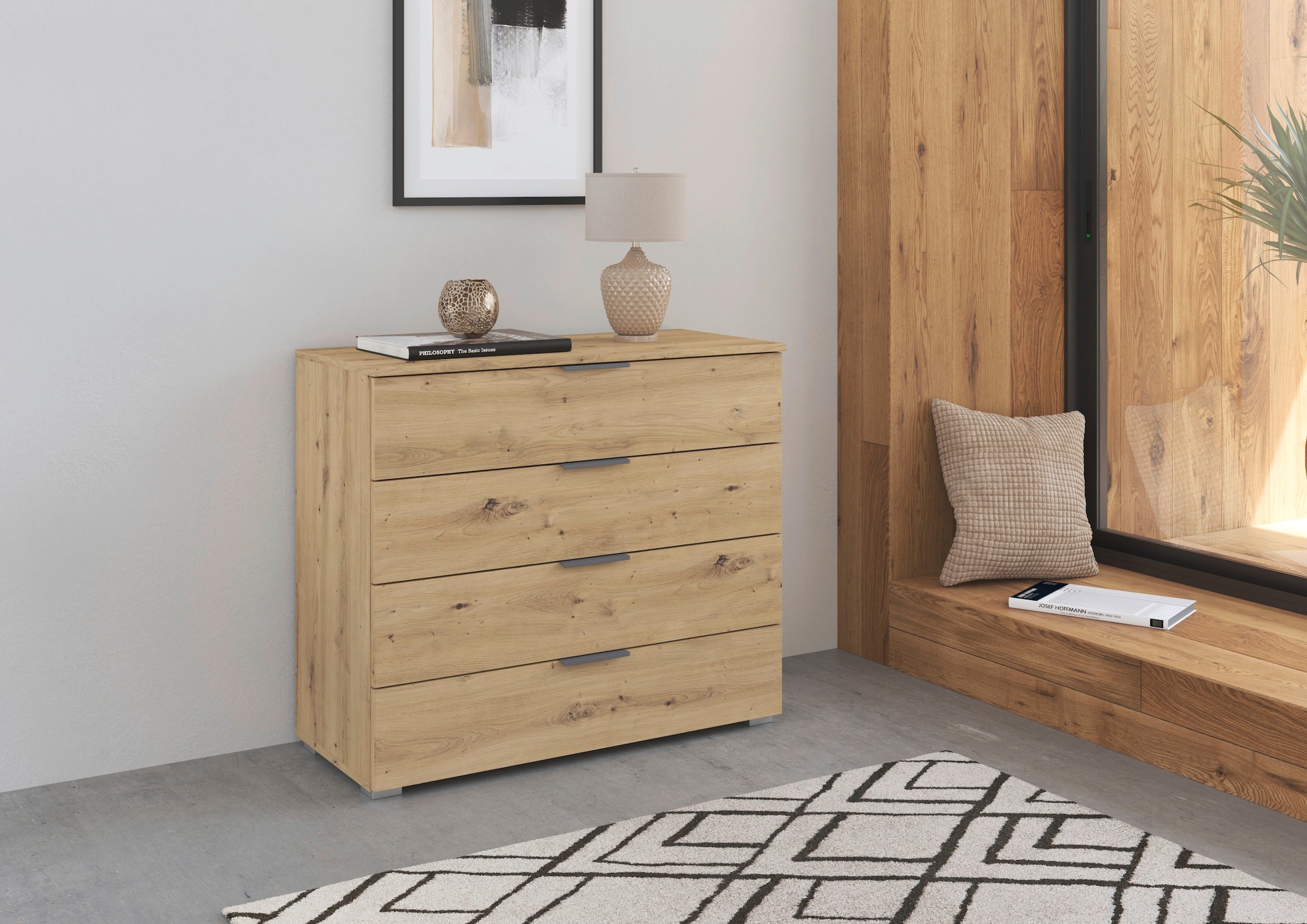 rauch Schubkastenkommode »Sideboard Schubladenkommode AGORDO mit Dekor- oder Hochglanzfront«, (in zwei Griff-Farben, Breite 80 cm), vier große und geräumige Schubladen mit viel Stauraum MADE IN GERMANY