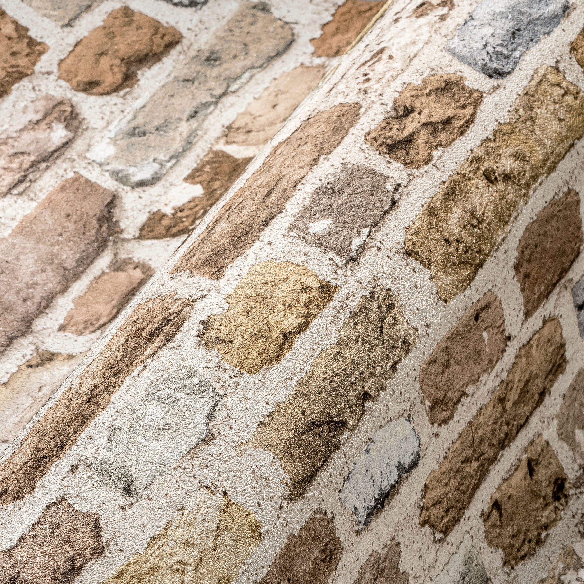 A.S. Création Vliestapete »Bricks & Stones Backstein Steinoptik«, matt-gemustert-neutral, Steintapete Backstein Tapete Tapeten Wohnzimmer Schlafzimmer Küche