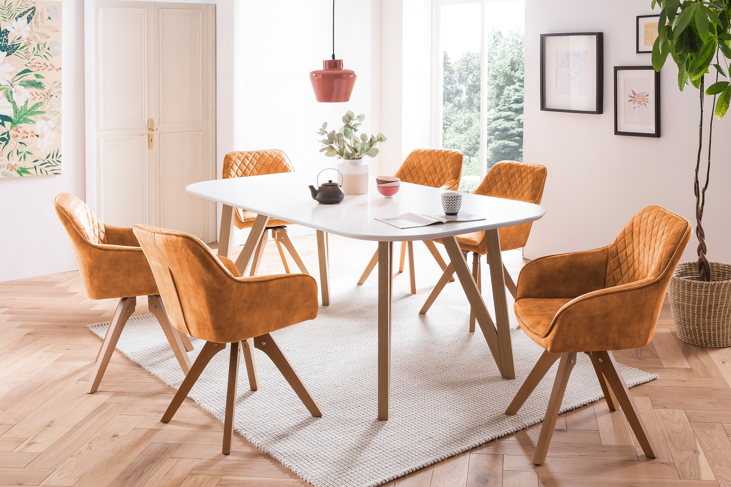 SalesFever Essgruppe »Elegante Sitzgruppe« 5-teiliges Set: Samtverlour-Stüh günstig online kaufen