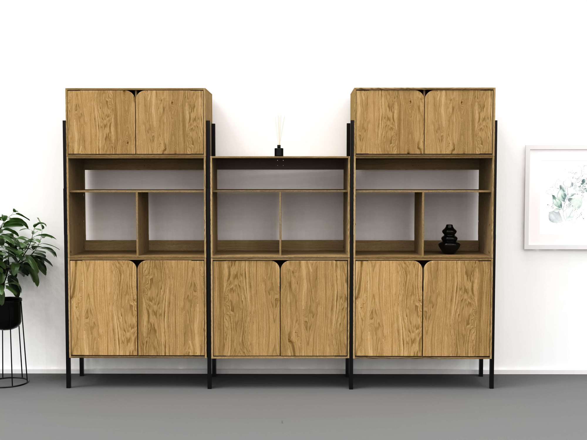 andas Sideboard »Finton«, Kommode mit 3 offenen Fächern, Korpuss aus massiver Eiche