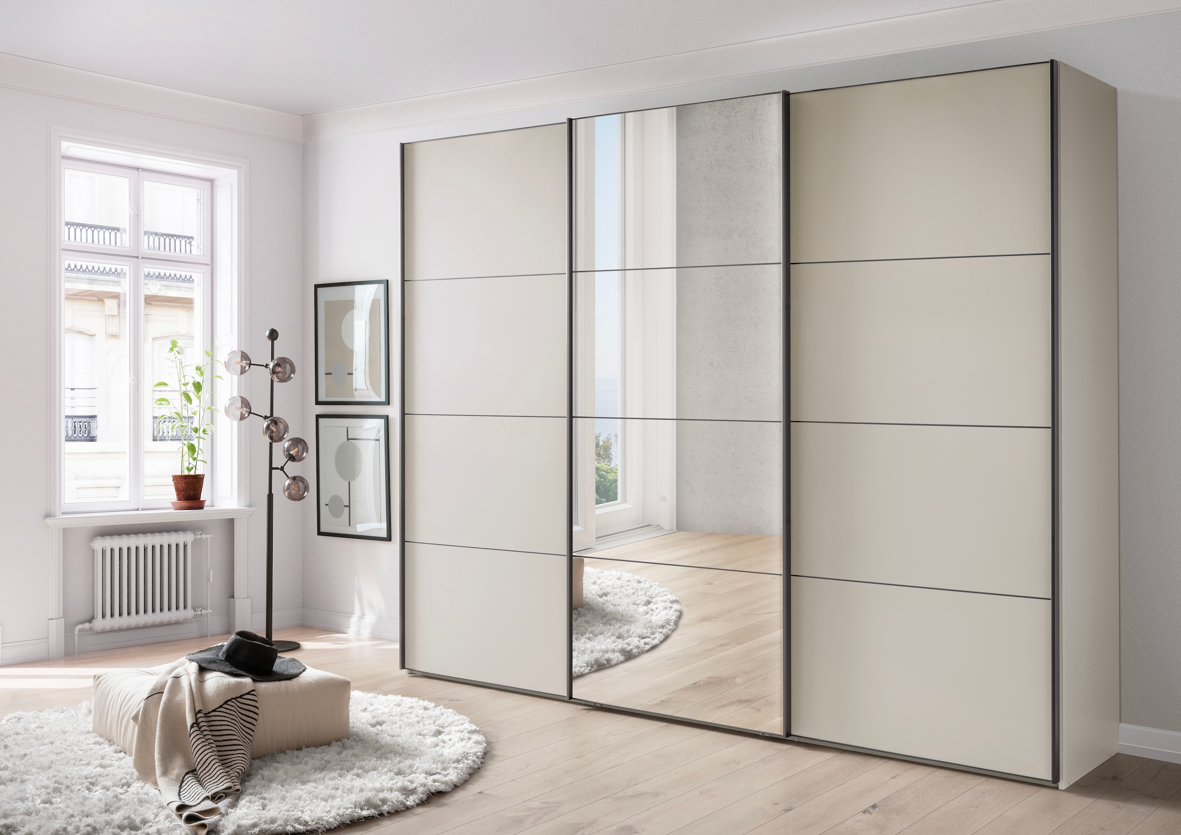 WIEMANN Schwebetürenschrank »Phoenix, Made in Germany, modernes Design, Highlight, Blickfang« Viele Farbkombinationen, in 4 Breiten und in 2 Höhen erhältlich,  maximaler Staurraum, inkl.Einlegeböden, Wäscheböden u. Dämpfer