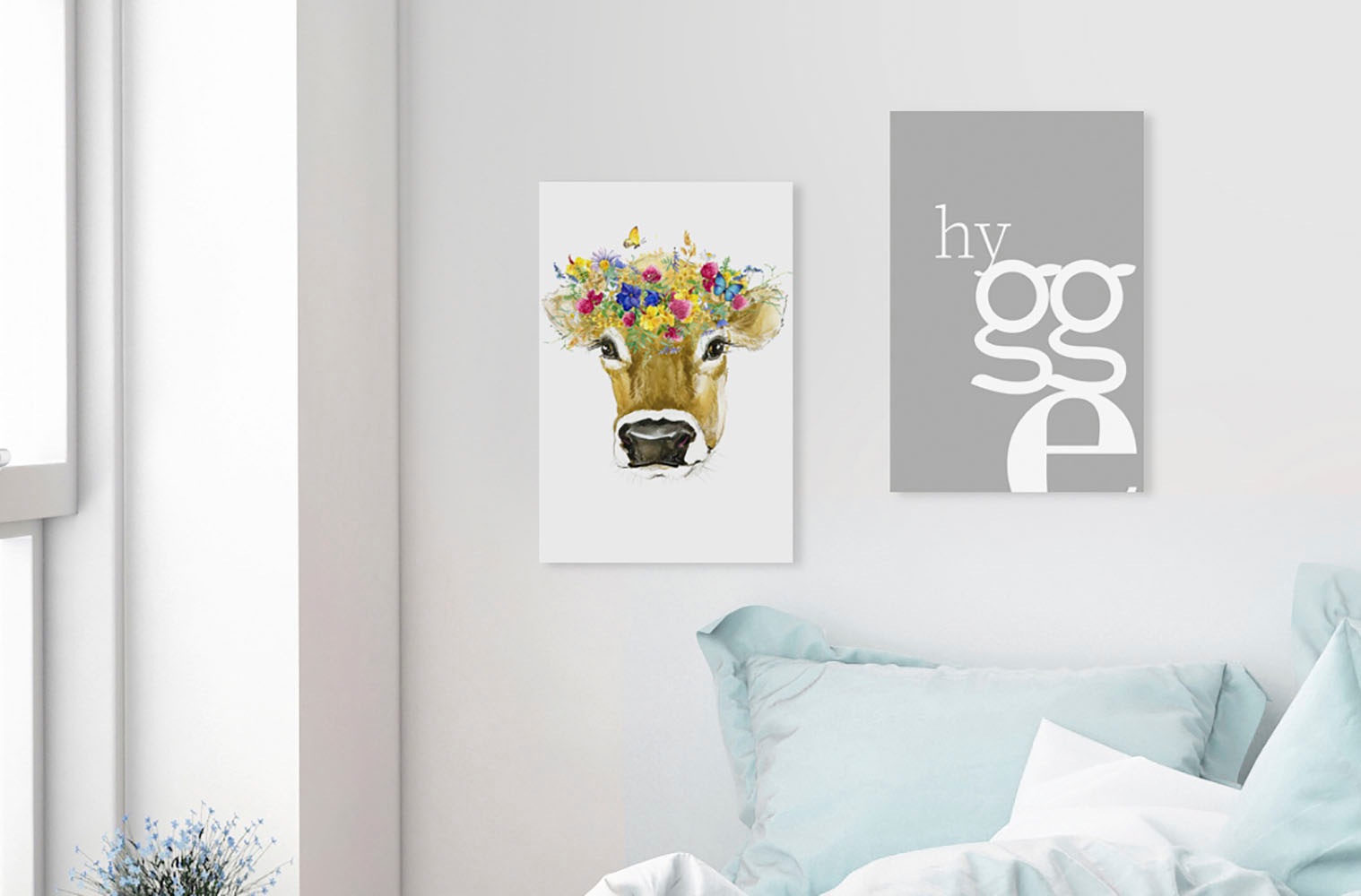 queence Leinwandbild »Kuh«, Kunst-Kuh-Kuhbilder-Blumen-Blumenbilder, Premiu günstig online kaufen