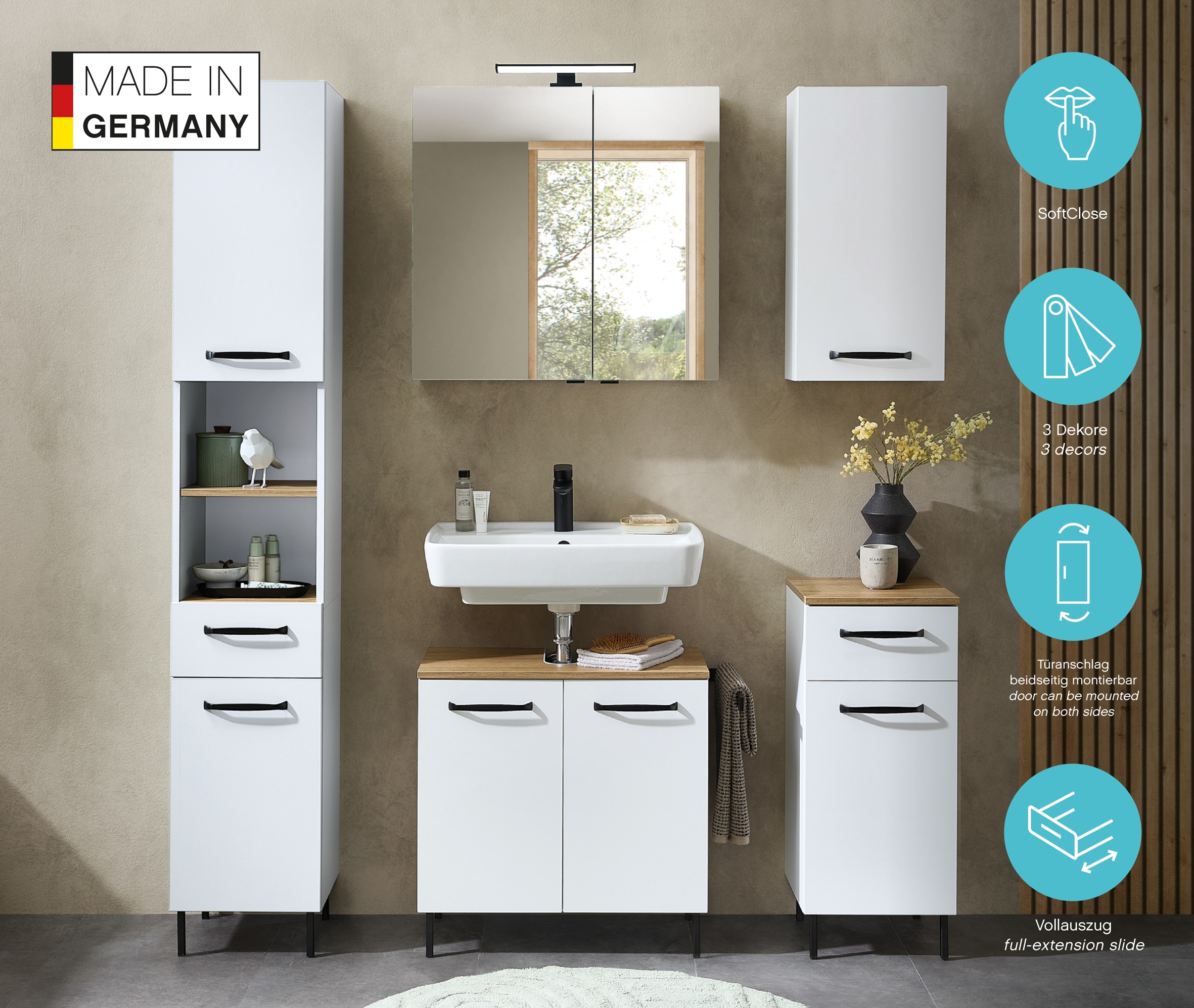 Saphir Badezimmerspiegelschrank »Quickset 500, 2 Türen, 67cm breit, LED-Aufsatzleuchte«