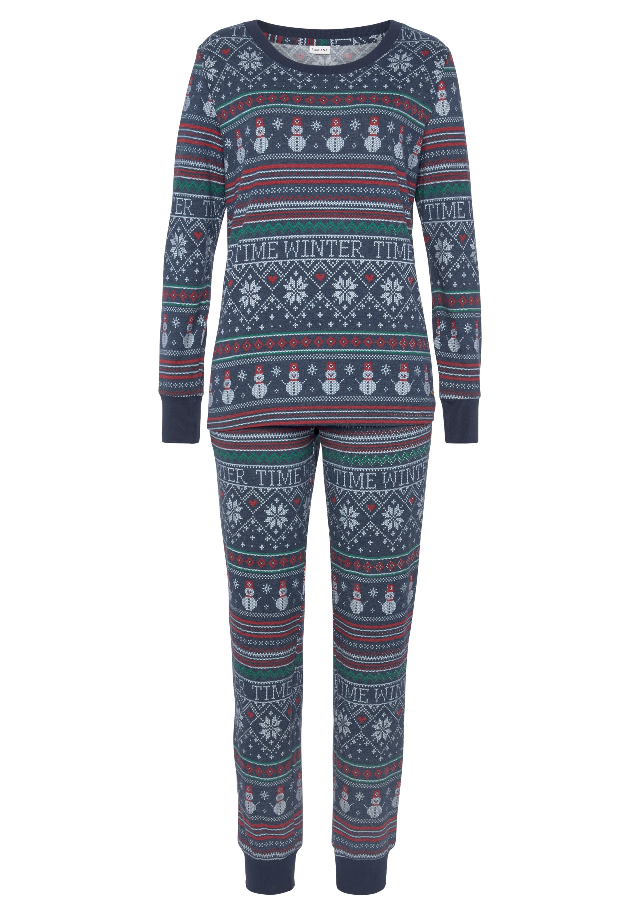 LASCANA Pyjama, (2 tlg.), mit winterlichem Druck
