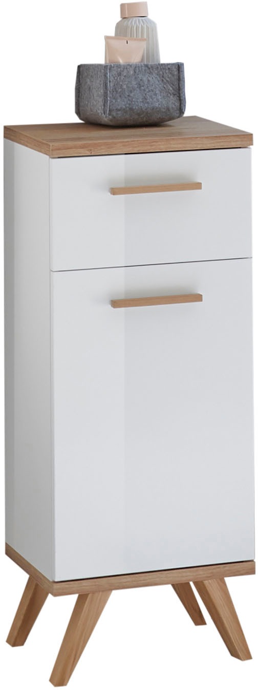Saphir Badmöbel-Set »Quickset Mineralmarmor-Waschtisch mit LED-Spiegel, Unterschrank«, (7 St.), Hängeschrank, Midischrank, 5 Türen, 2 Schubladen, 7 Glas-Einlegeböden