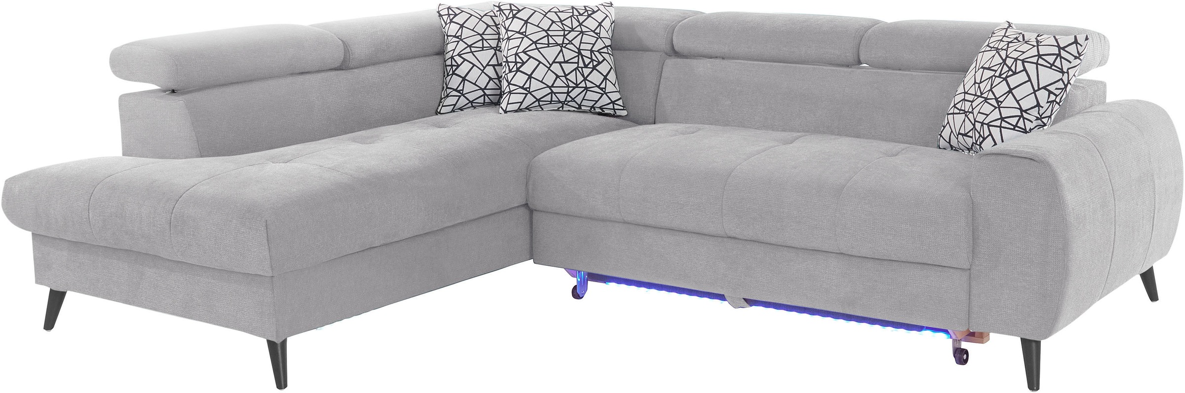 COTTA Ecksofa »Mia L-Form mit 3 Zierkissen«, wahlweise mit Bettfunktion, Bettkasten, Beleuchtung & Wireless-Charger